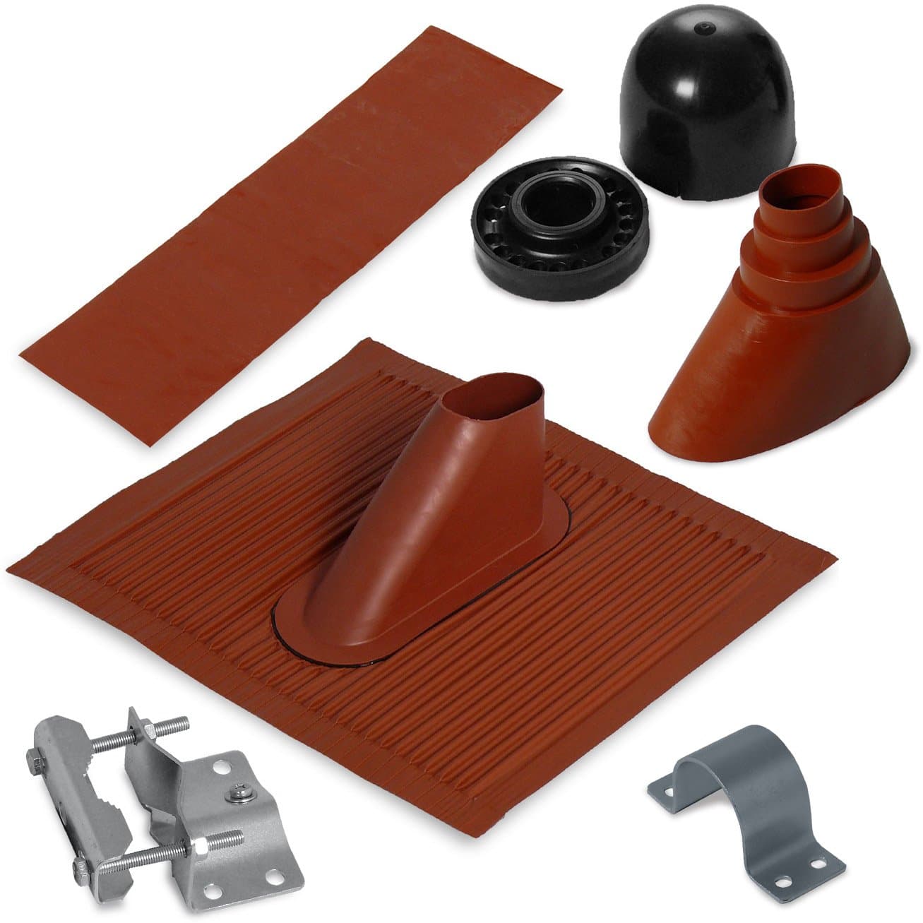 Satix SBN00202 through roof flashing mast pole mounting set with tile sealing mast clamp bracket bung for 48-50 mm tube brick-red