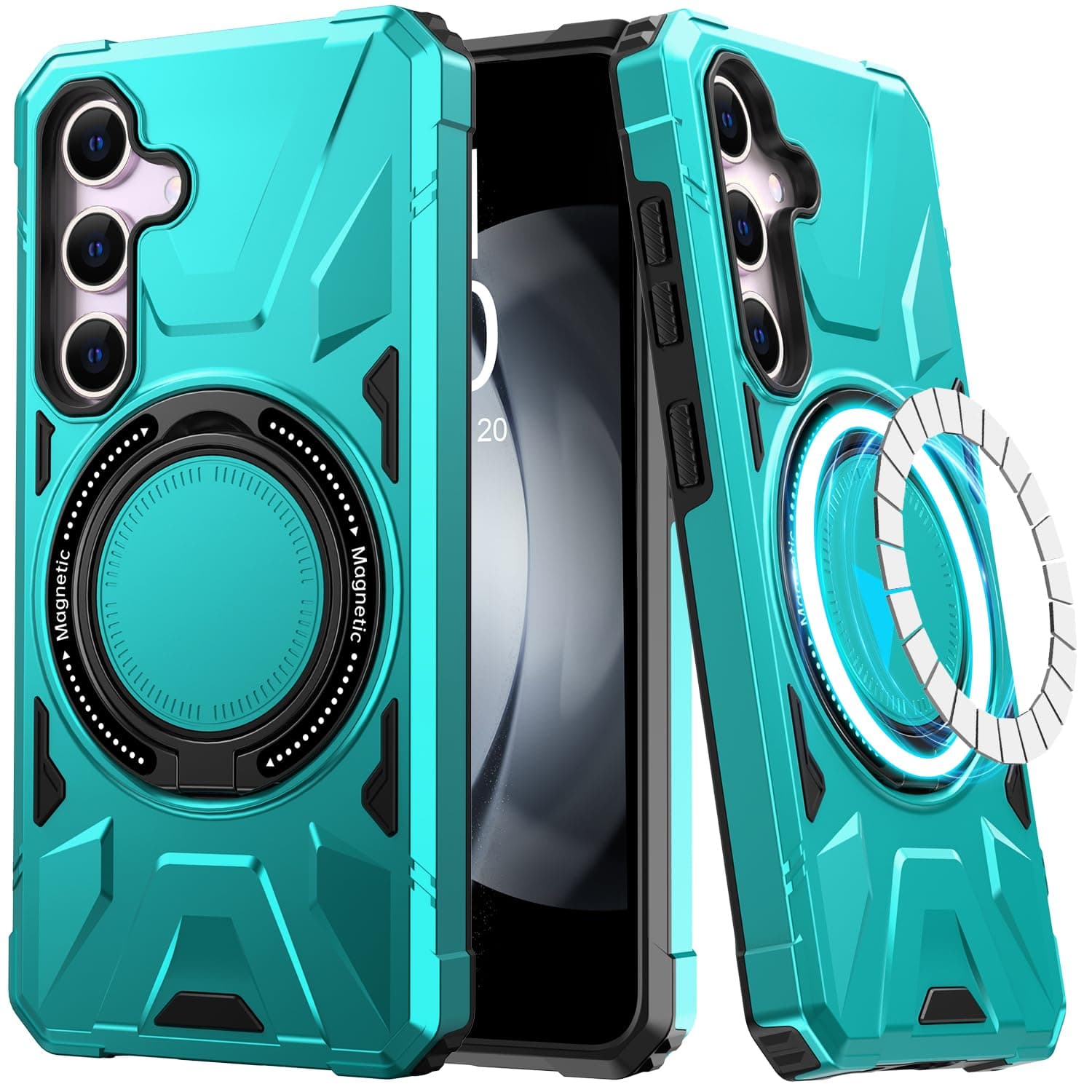 LUMARKEStrong Magnetic for Samsung Galaxy S24 Case - Military-Grade Drop Tested - Built-in Kickstand Shockproof Protective Phone Case 6.1” for Men Women Girls - Turquoise