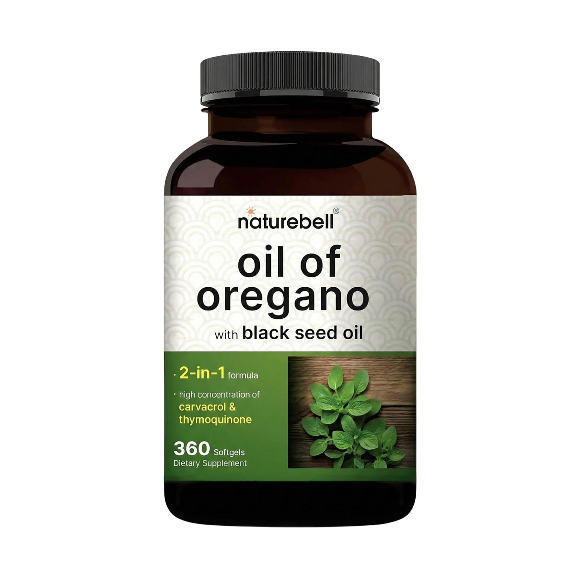 NatureBell Oregano Oil 7,500mg with Black Seed Oil, 360 Softgels | 360-day Supply Essential Oils for Immune Health | Retains High Concentrated Carvacrol & Thymoquinone – Non-GMO