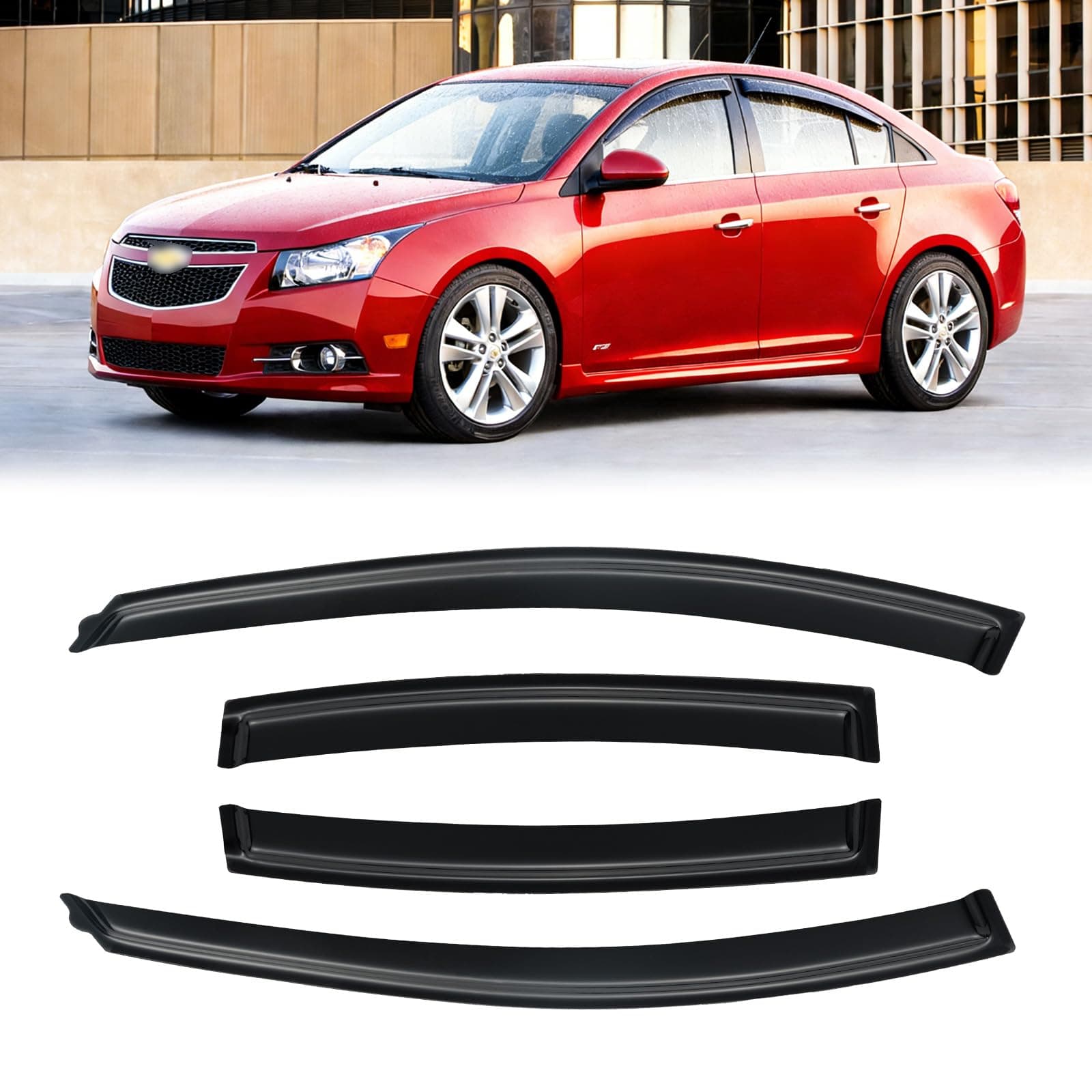 Window Visor for 2011-2015 Chevy Cruze, Out-Channel Rain Guards Shields Vent Deflector Shade Wind Dark Smoke for 2016 Chevrolet Cruze Limited, Tape-On Outside-Mount, 4PCS