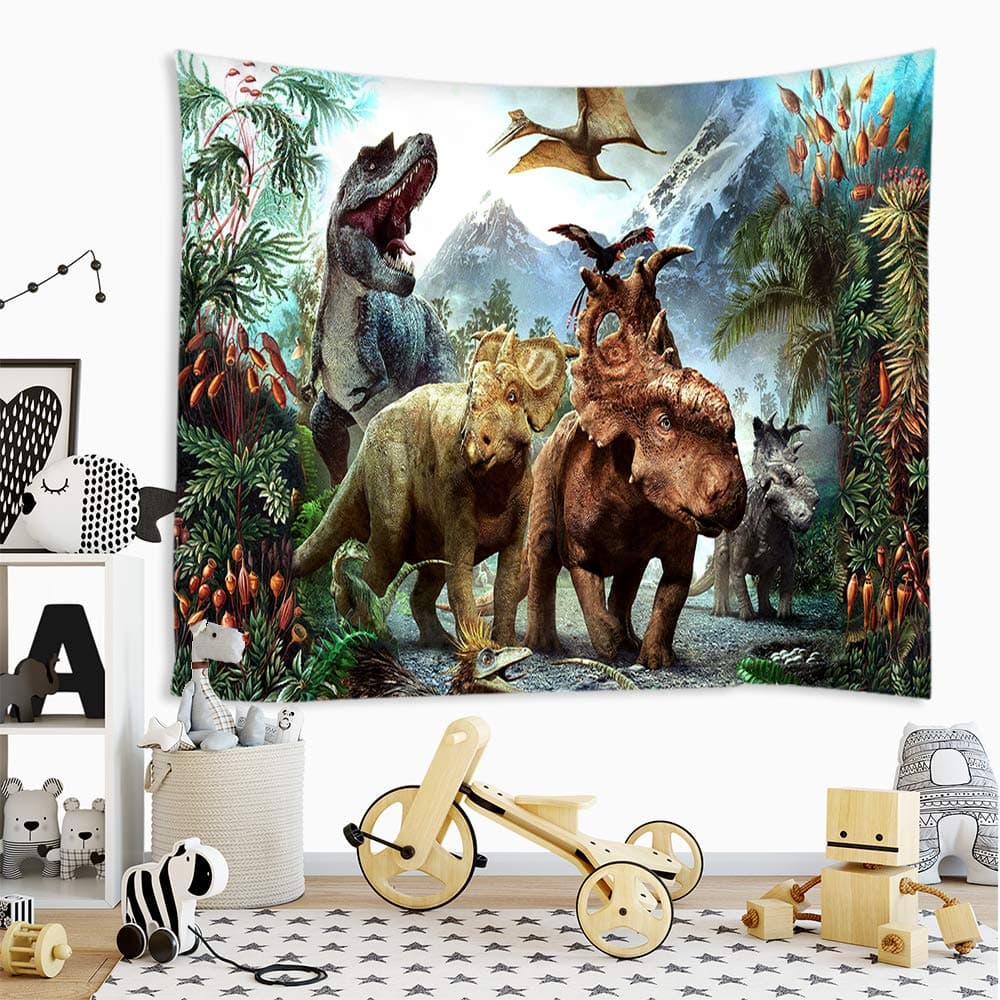 Sevendec Dinosaur Tapestry Wall Hanging Wild Anicient Animals Wall Tapestry Tropical Rain Forest Jungle Natural Wall Blanket Home Decor for Children Bedroom Living Room Dorm W90 x L71