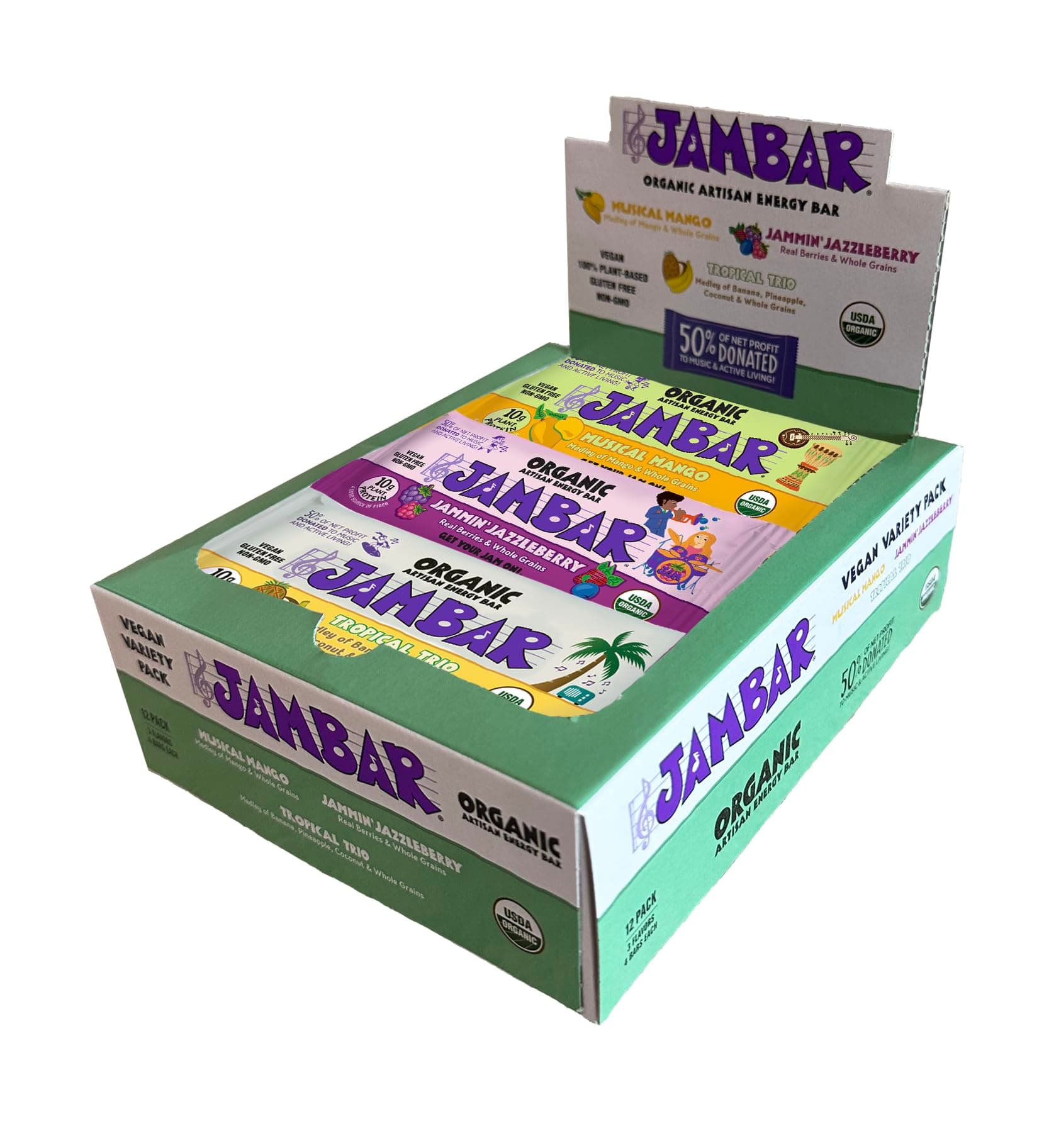 JAMBAR Organic Artisan Energy Bar (Vegan Variety Pack -12 Pack)USDA Organic