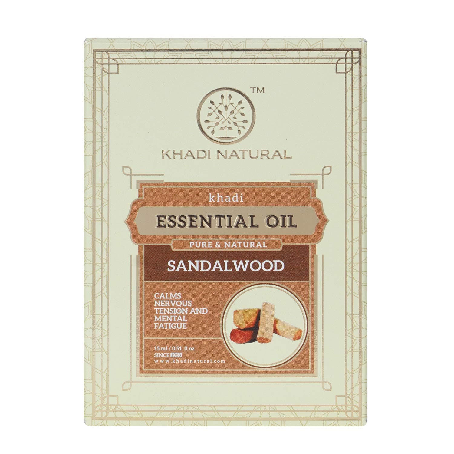 Khadi Natural Sandalwood Essential Oil | Calming Nervous Tension | Pure, Natural and Therapeutic Grade | Suitable for Aromatherapy and Relaxation | 15ml