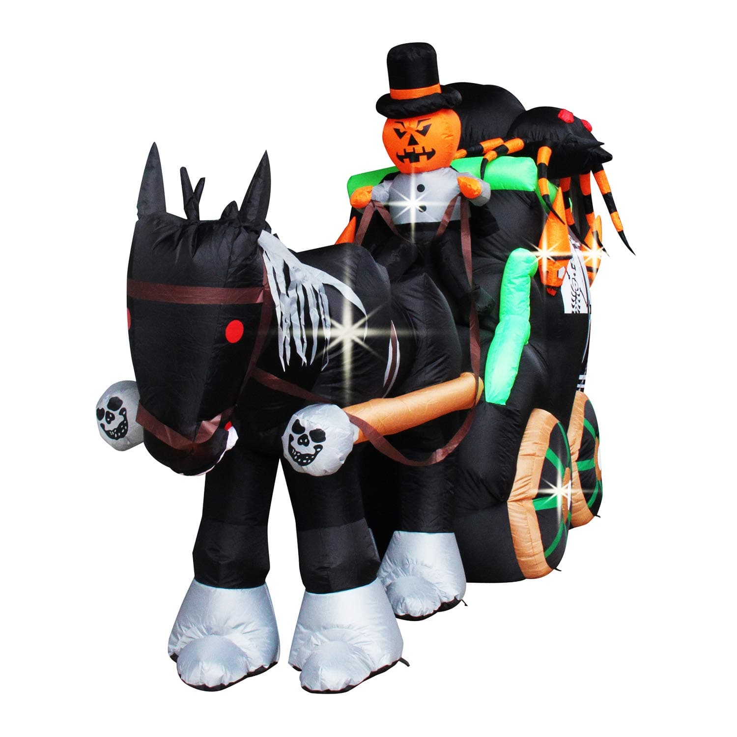 11Ft Giant Inflatable Halloween Carriage Inflatables Decoration Gharry Decorations Surrey Decor with Spider Pumpkin Horse Decors for Home Yard Lawn Garden Party Indoor Outdoor