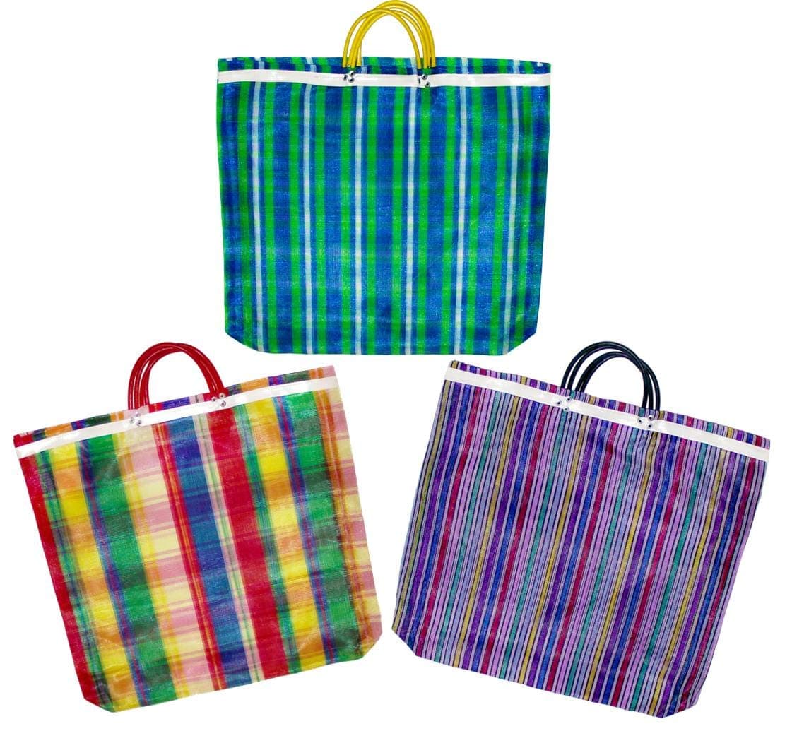 More Fiesta 3 Large Mercado Bags, High Thread Mesh 20 x 22 Inches Market Reusable Grocery Bag