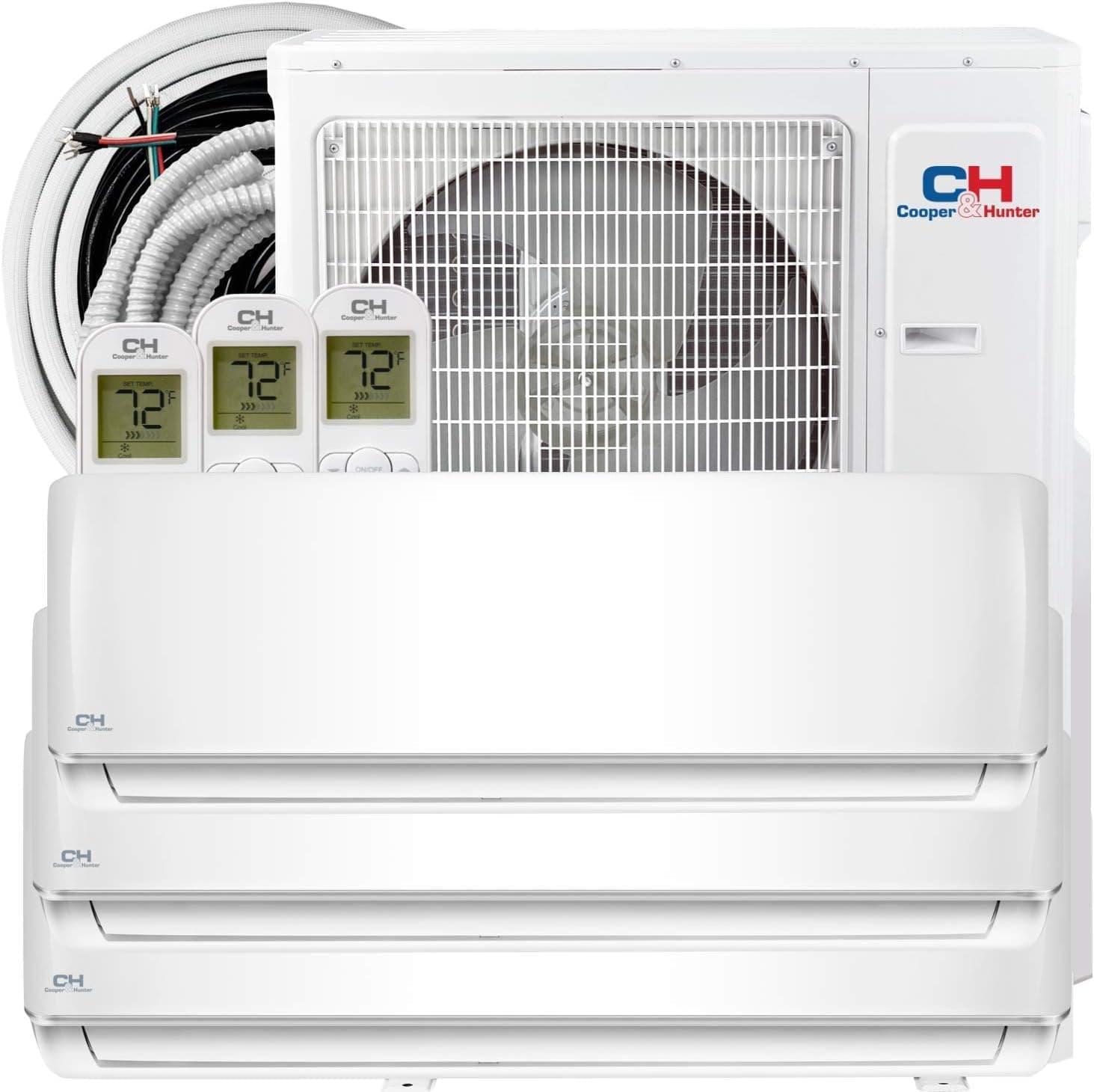 Cooper & Hunter 28,000 BTU Tri 3 Zone 9,000 + 12,000 + 12,000 BTU, 24.6 SEER2, 230V, Multi Zone Wall Mount Ductless Mini Split Air Conditioner Heat Pump Full Set with 25ft Installation Kits