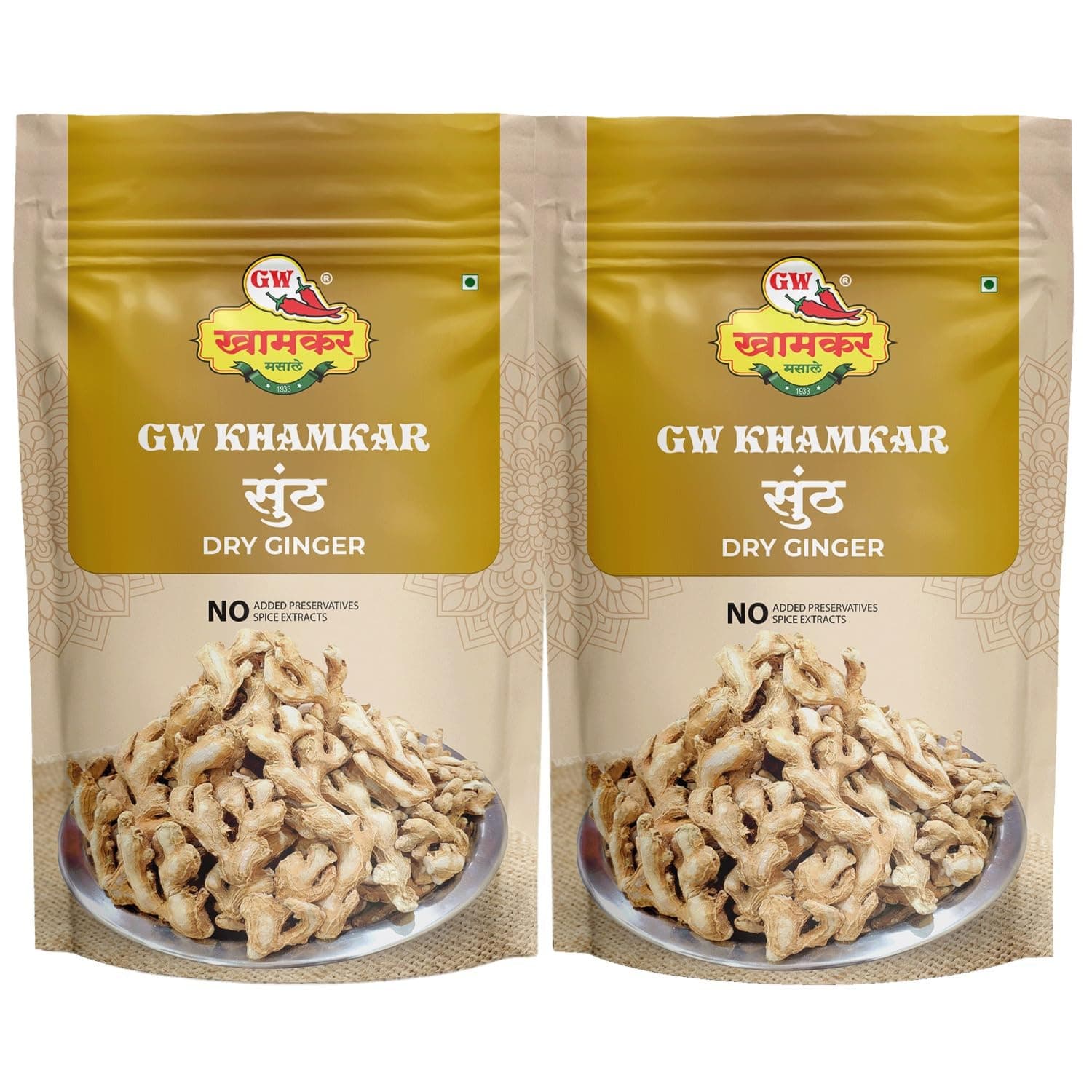 Gw Khamkar Sunth | Whole Dry Ginger | Sukha Adrak Sabut | Whole Indian Spices | Strong Aroma | Organic | Natural and Pure Spices | 100 Gm (Pack of 2)