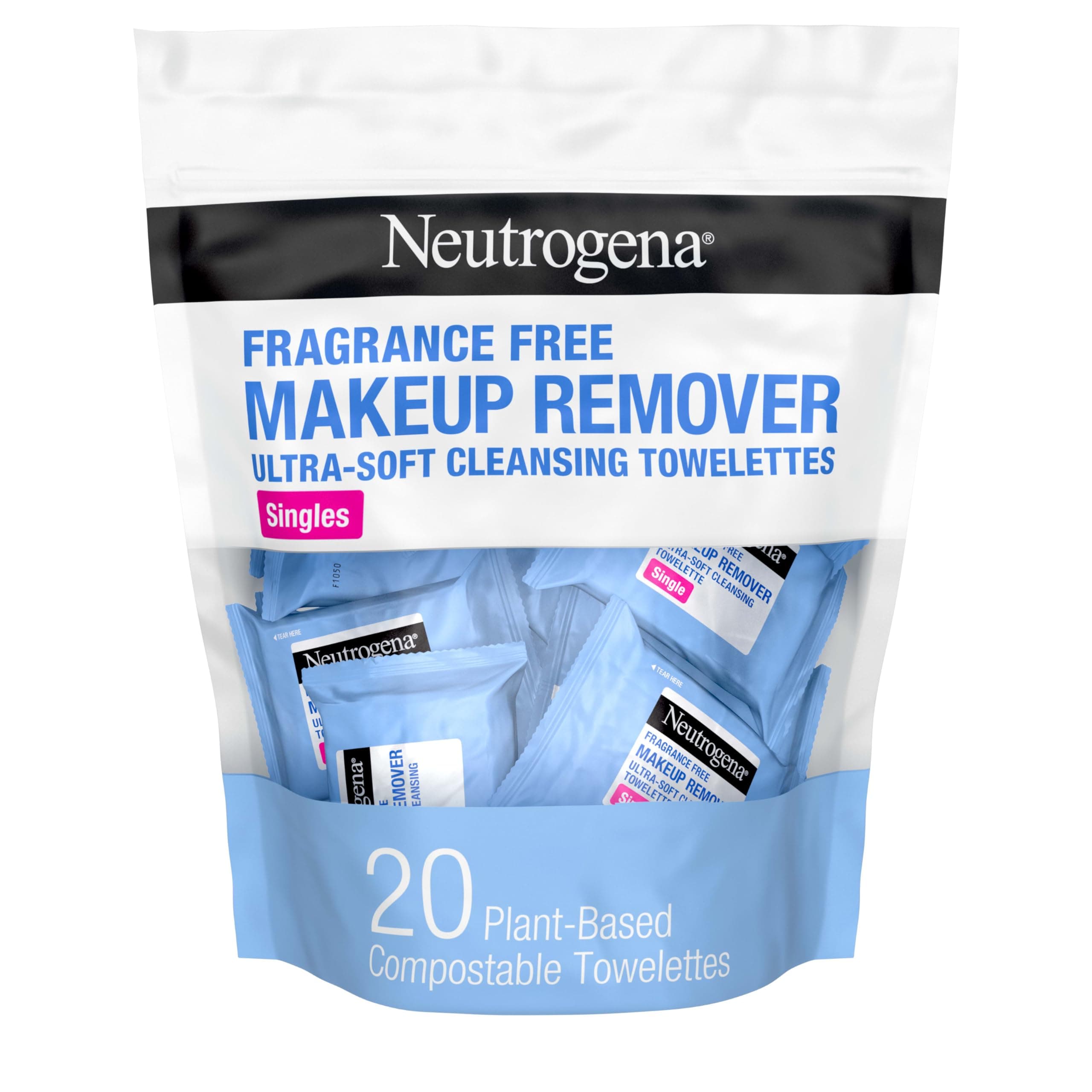 Fragrance-Free Makeup Remover Wipes Singles, Individually Wrapped Face Towelettes, Gently Remove Dirt, Oil, Waterproof Mascara & Makeup, Alcohol-Free Daily Face Wipes for Travel, 20 ct