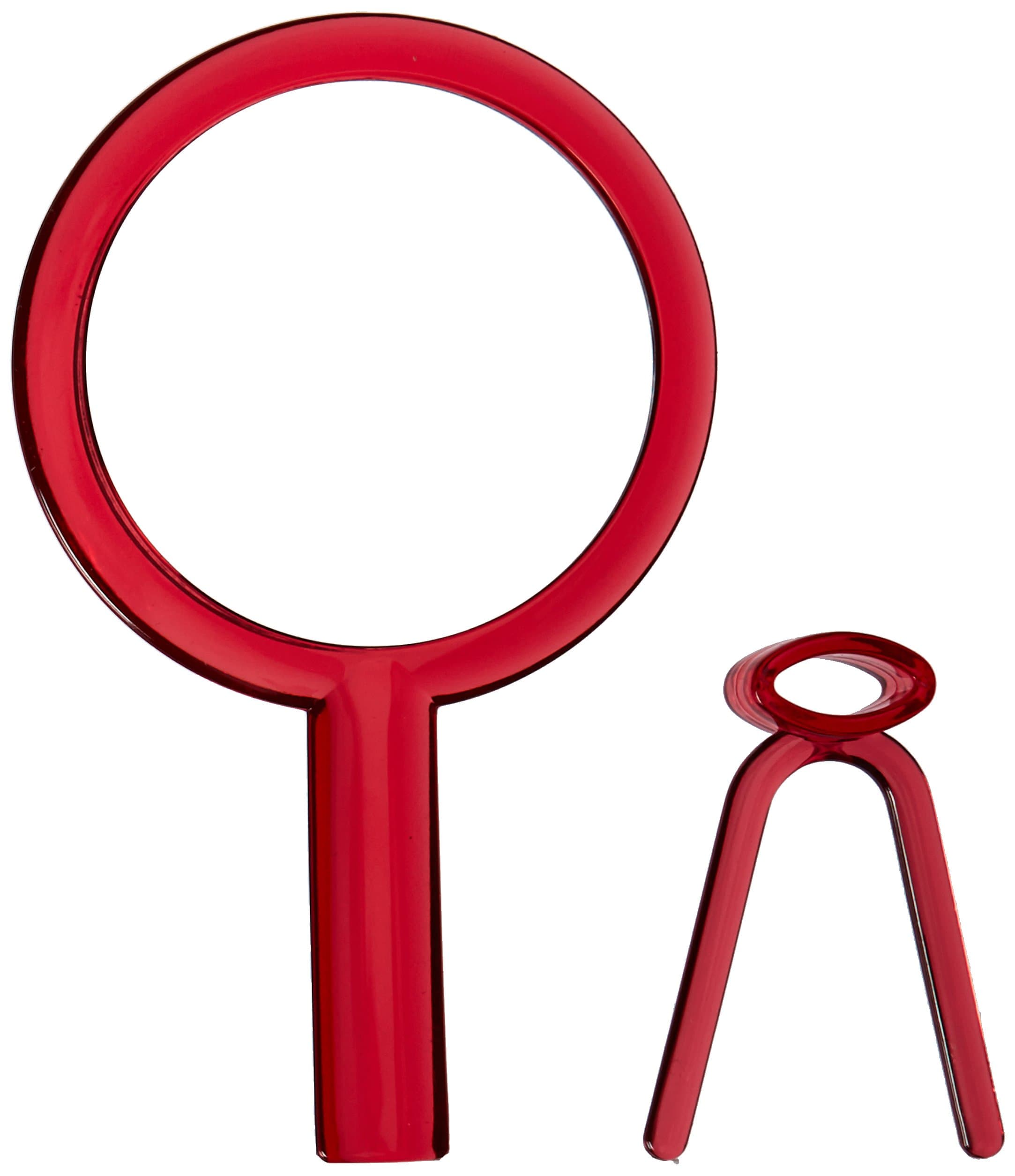 Modern Mirror Handheld Travel Vanity Makeup Mirror with Adjustable Stand & 5 or 1 X Magnification Capability, Red