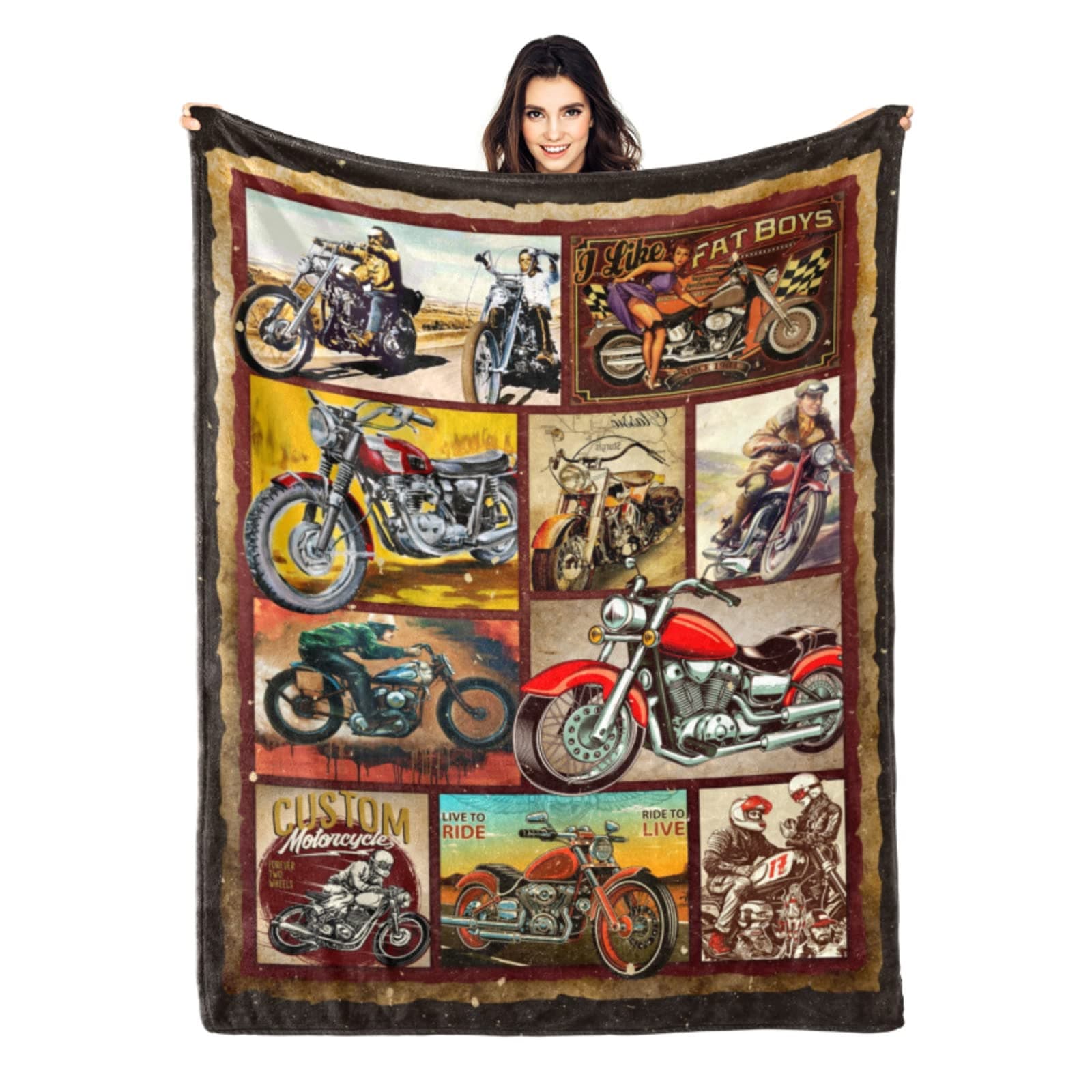 Retro Motorcycle Gift Ultra-Soft Throw Blanket 50"x40" Comfortable Gifts for Bed Sofa Dorm Decor Bedding Bedroom 1 Style