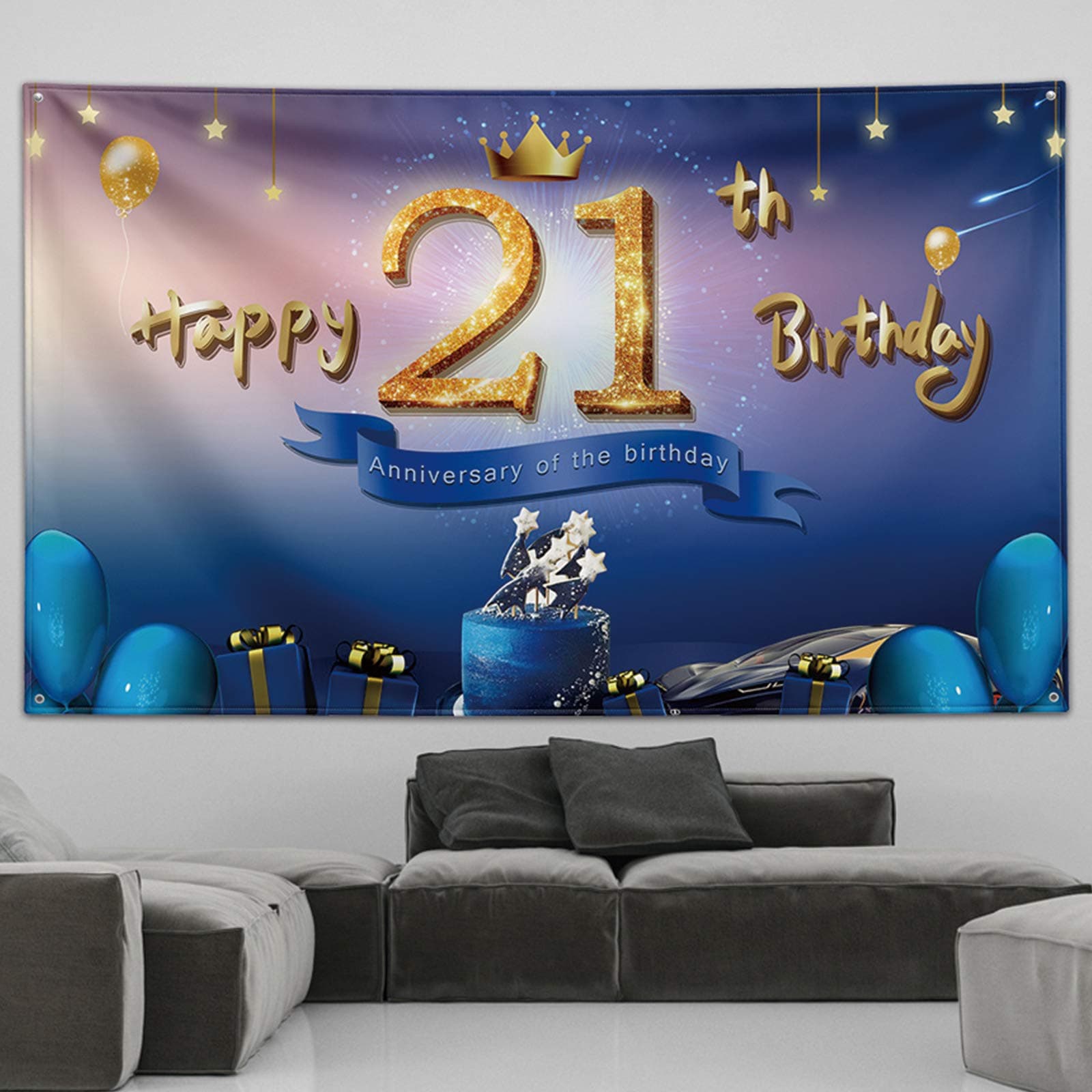 21st Birthday Gifts for Men,21st Birthday Decorations,21st Birthday Banner,21st Birthday Party Supplies,Happy 21st Birthday Yard Sign Balloons Colorful Photo Backdrop Tapestry Large 72x 43 Inch