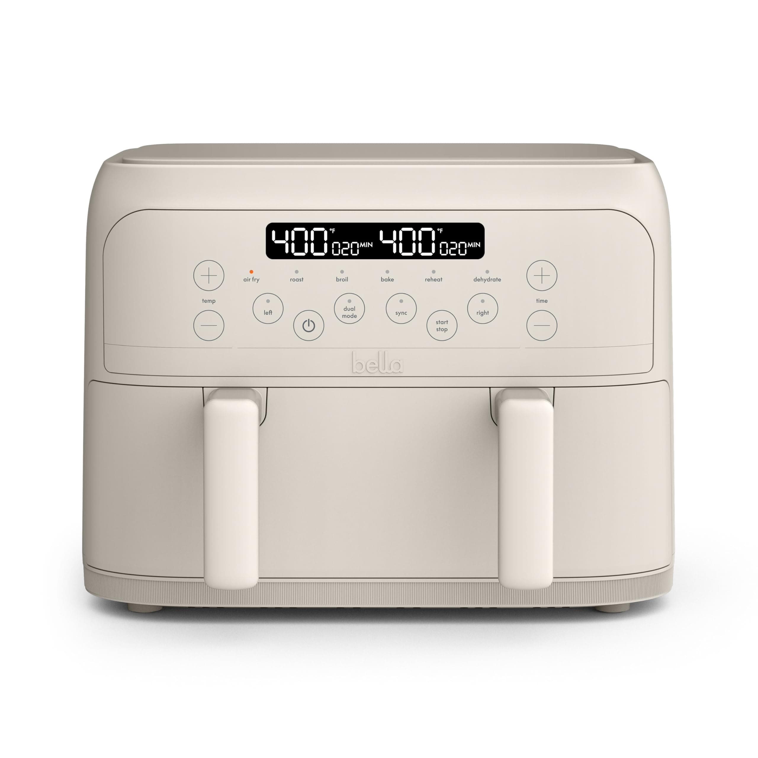 Bella TriZone Air Fryer with 1.4 Litre Capacity, EverGood™ Ceramic Non-Stick Coating, Double Basket Design with Removable Divider, Digital Touch Display Control with 6