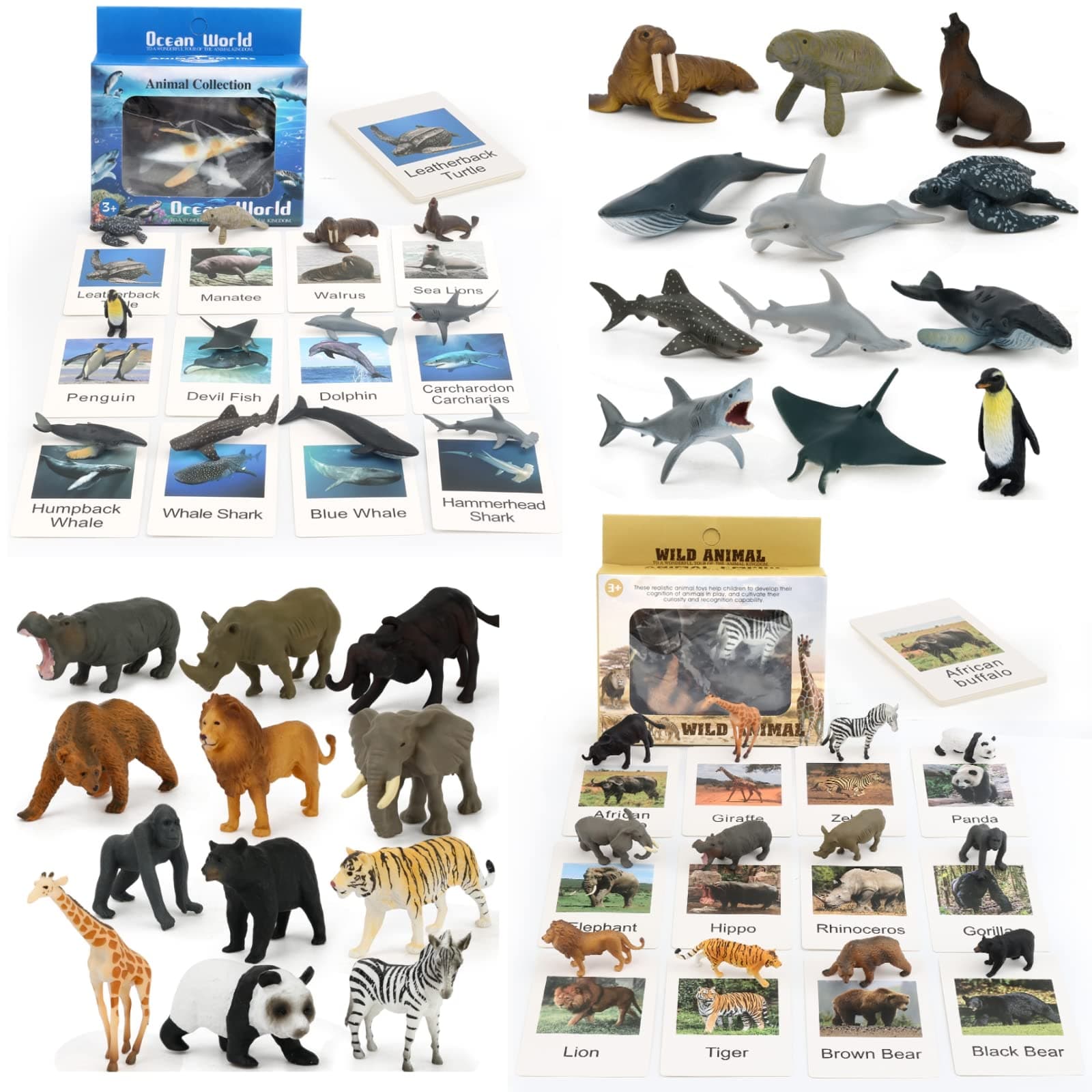 24 Small Animal Figurines Learning & Education Toys, Plastic Realistic Zoo Jungle Safari Sea Ocean Animal Figures, Preschool Learning Activities Matching Game Science Toys