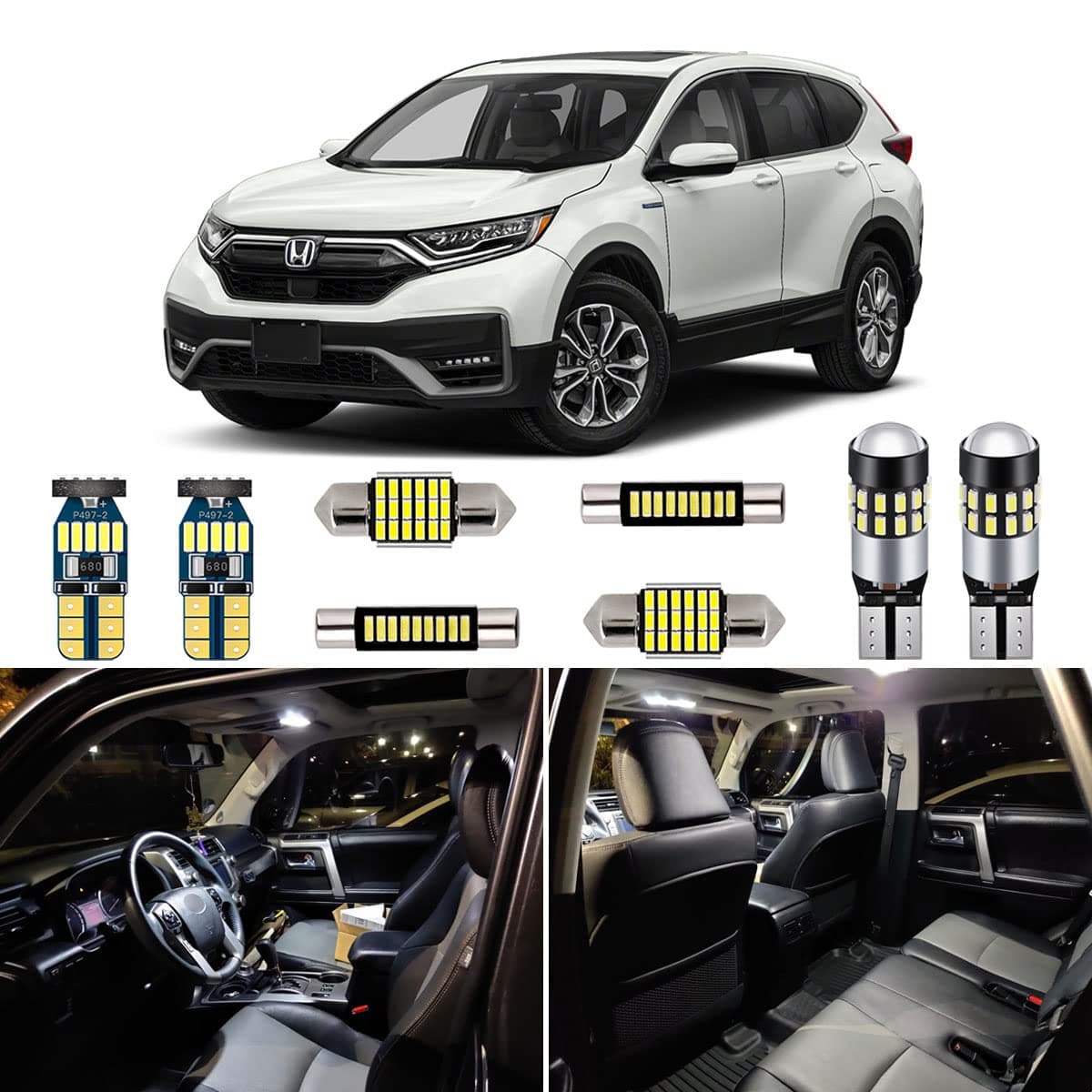 White LED Interior Lights Kit for Honda CR-V HR-V 2013 2014 2015 2016 2017 2018 2019 2020 2021 Super Bright 6000K Interior LED Light Bulb Package + Install Tool