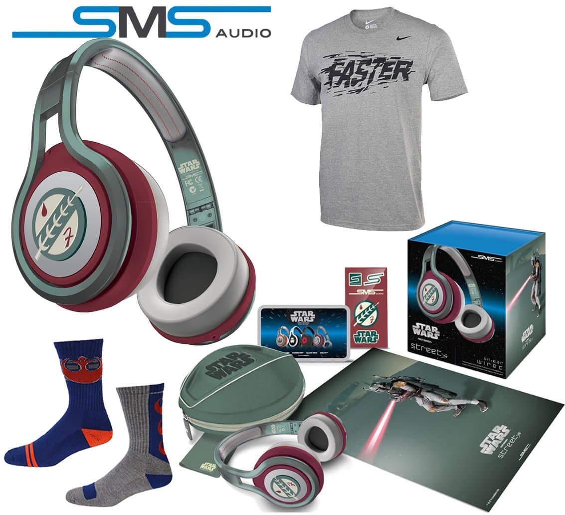 SMS Audio STREET by 50 First Edition Star Wars On Ear Headphones (Boba Fett ) Sport Bundle w/ Star wars Socks and Nike T Shirt