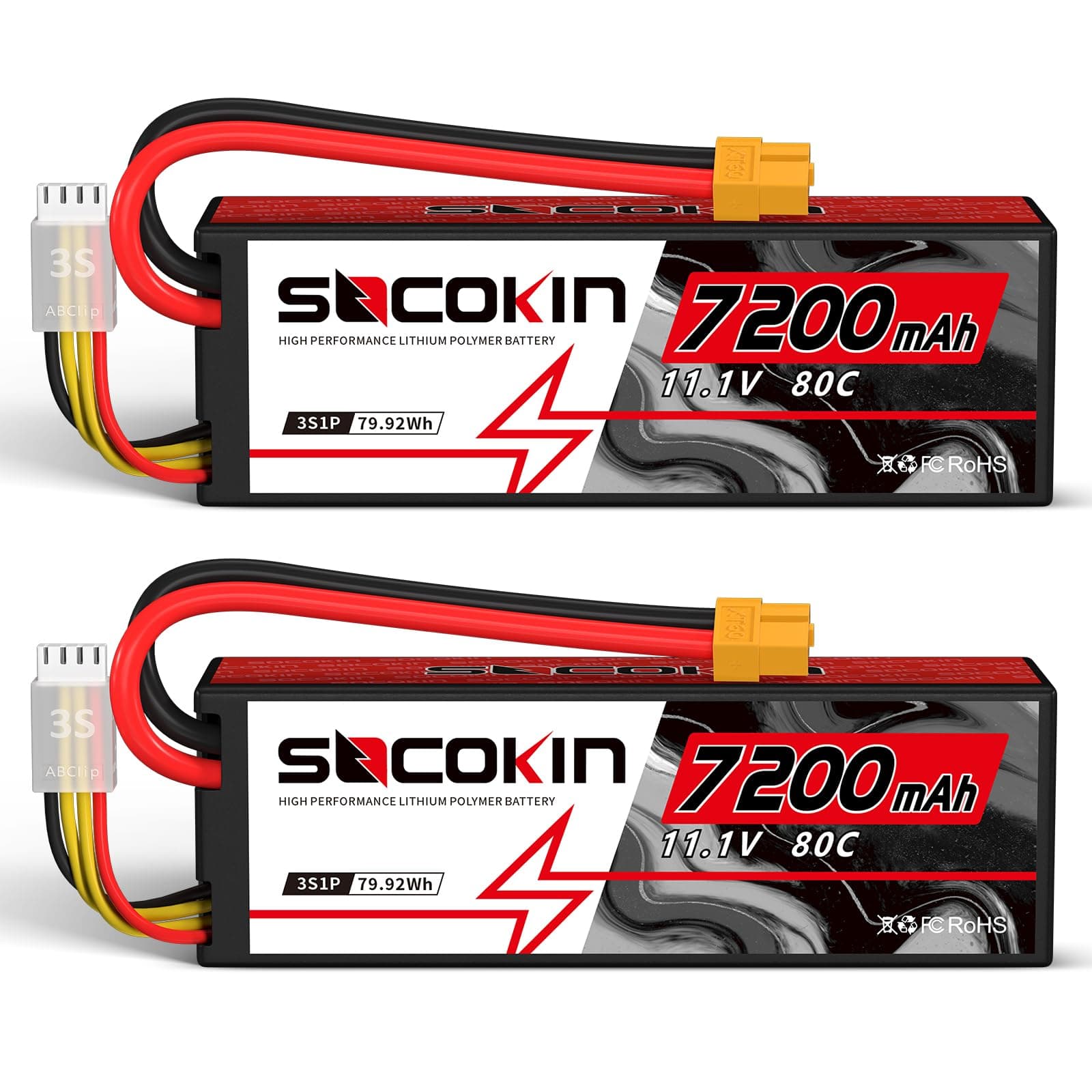 3S 11.1V Lipo Battery 7200mAh 80C Lipo Battery with Hard Case XT60 Plug for RC Racing Truck Boat Car Racing RC Heli Airplane and Slash 1/10 Scale Racing Truck (2 Pack)