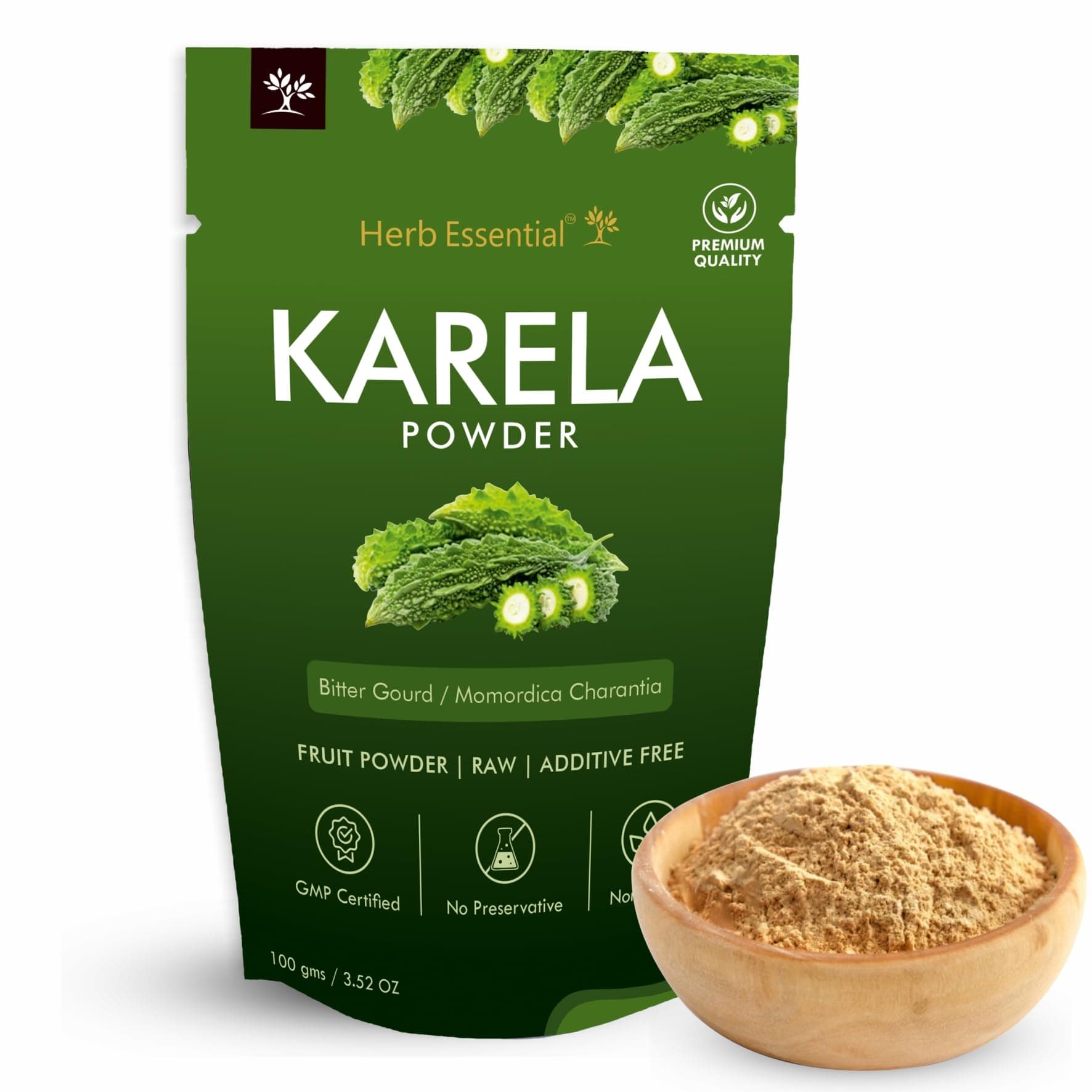 Herb Essential 100% Pure Karela (Bitter Melon) Powder, Natural Bitter Gourd Supplement, Non-GMO, Vegan & No Added Preservatives or Artificial Ingredients- 100g (3.52 oz)- Pack of 1