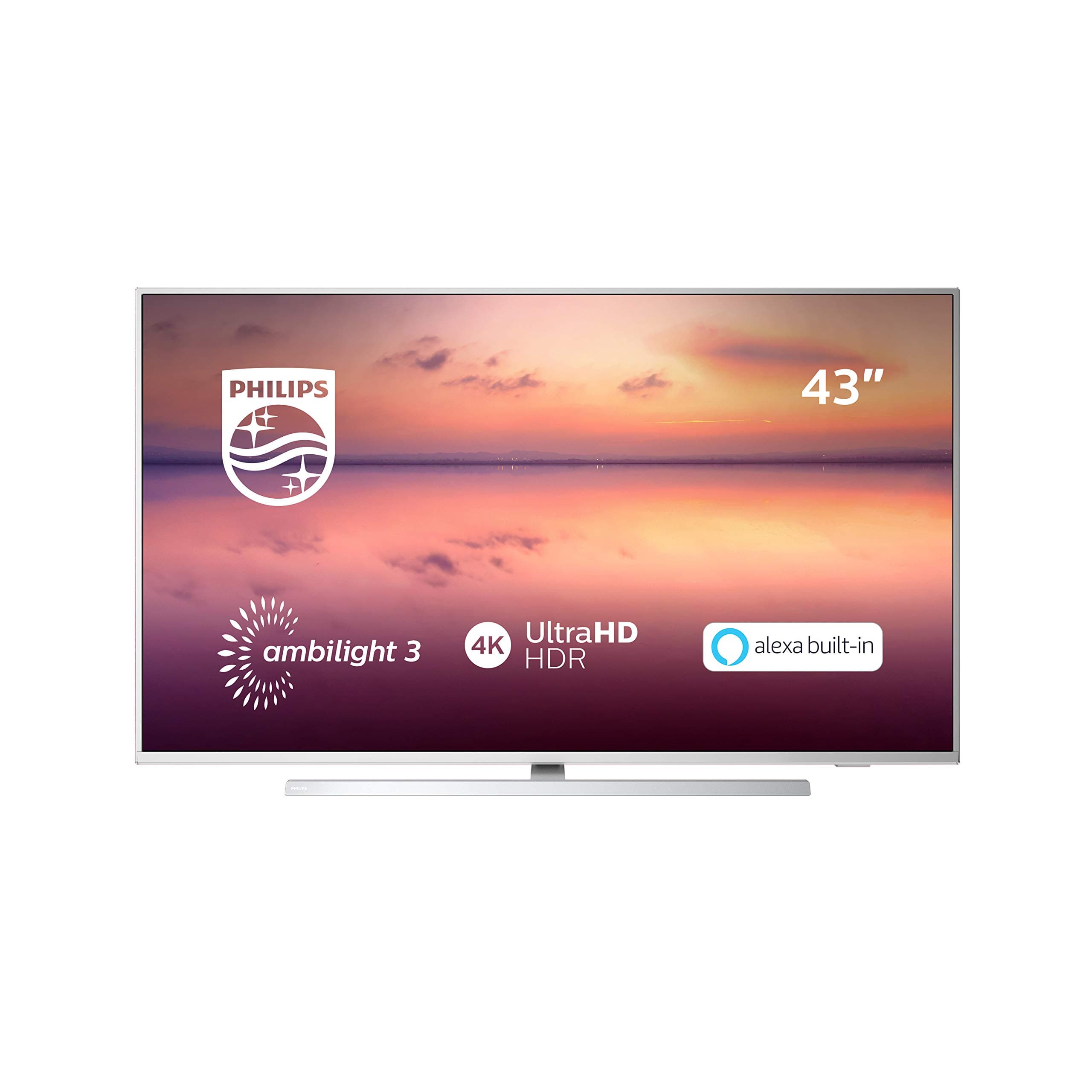 Philips Ambilight 43PUS6814/12 TV 43 inch LED Smart TV (4K UHD, HDR 10+, Dolby Vision, Dolby Atmos, Smart TV, Alexa built-in) light silver (2019/2020 model) [Energy Class A]
