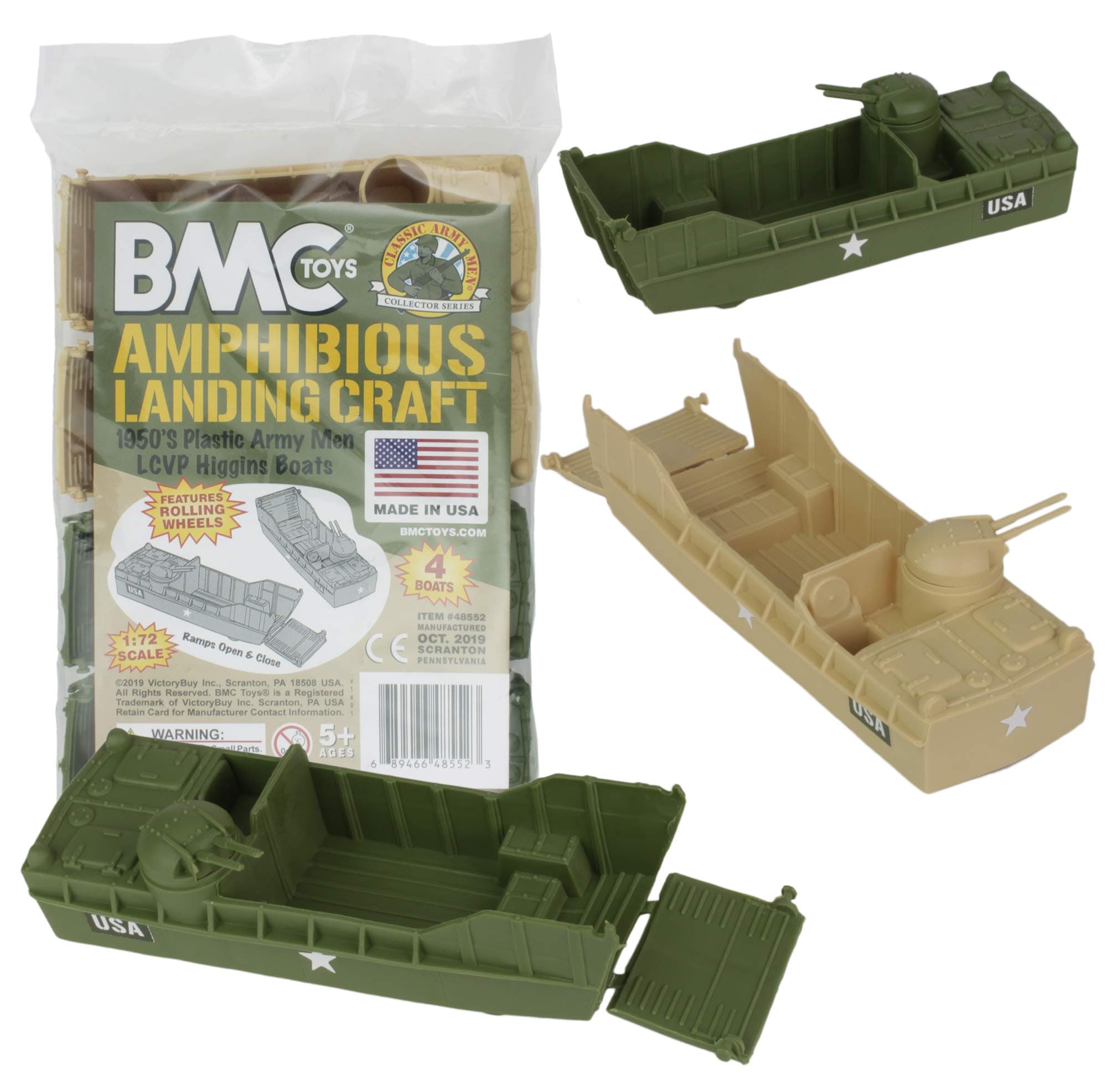 BMC Classic Marx Landing Craft - Tan and OD Green Plastic Army Men's Vehicles 4 Pcs