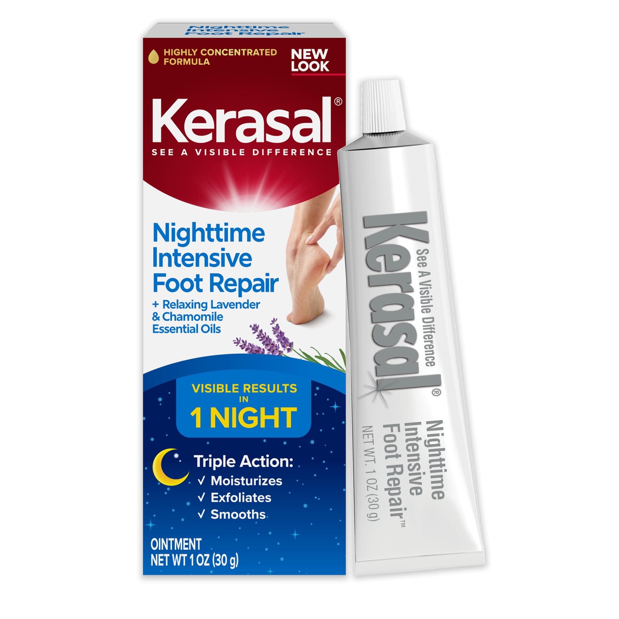 Kerasal Nighttime Intensive Foot Repair, Skin Healing Ointment for Cracked Heels and Dry Feet, 1 oz