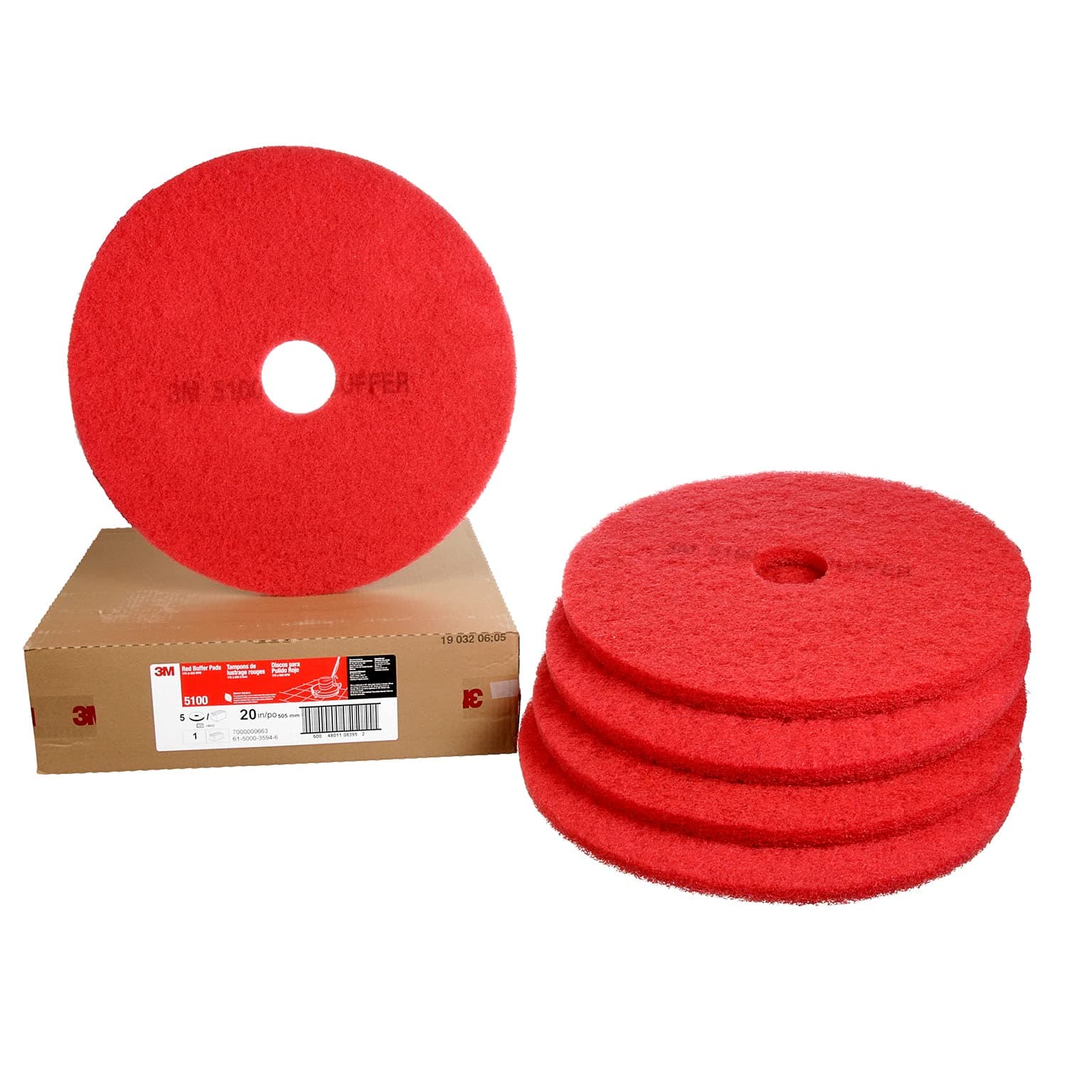 3M Red Buffer Pad 5100, 17 Floor Buffer, Machine Use (Case of 5) by 3M