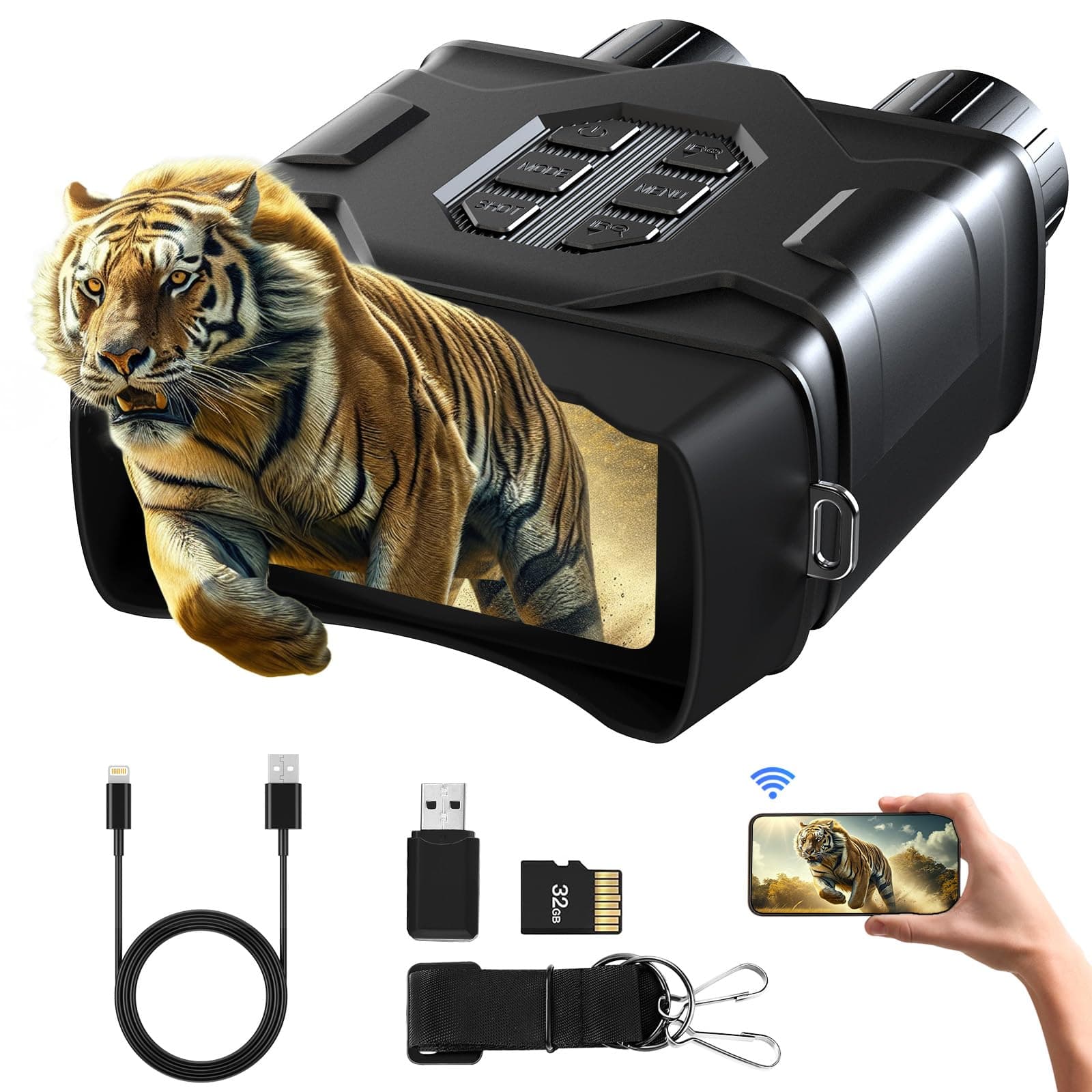 GTHUNDER Night Vision Goggles Binoculars with Remote Monitor on App | Crystal Clear 4K UHD Video & 52MP Full Color Photos on 4" HD Screen |10X Zoom Ideal for Camping Hunting & Wildlife Observation