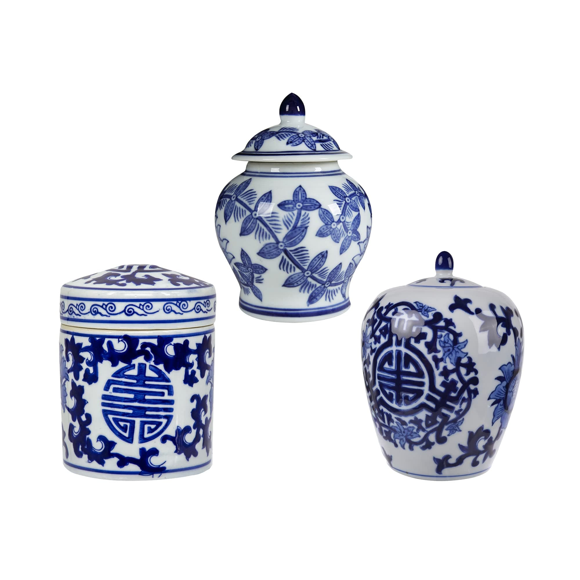 A&B Home Ginger Jars for Home Decor, Blue and White Ceramic Vase, Chinoiserie Vase for Bedroom Living Room Console Table Accent, Set of 3