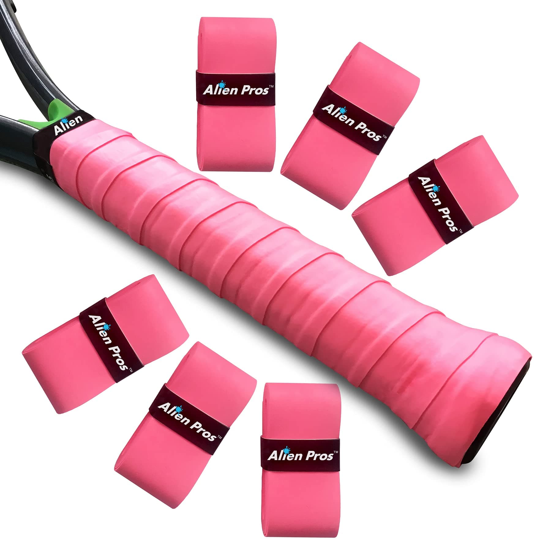 ALIEN PROS Tennis Racket Grip Tape (6 Grips) – Precut and Light Tac Feel Tennis Grip – Tennis Overgrip Grip Tape Tennis Racket – Wrap Your Racquet for High Performance (6 Grips, Pink)