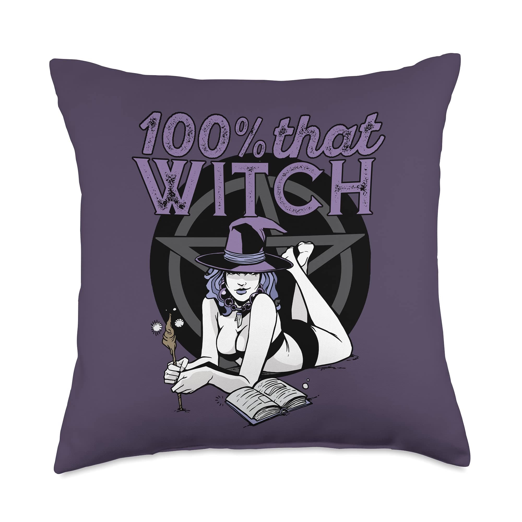 CURRENT MOOD Witch Hat Cat Broom Halloween Meme 100% Funny Halloween Sexy Witches Meme Throw Pillow, 18x18, Multicolor