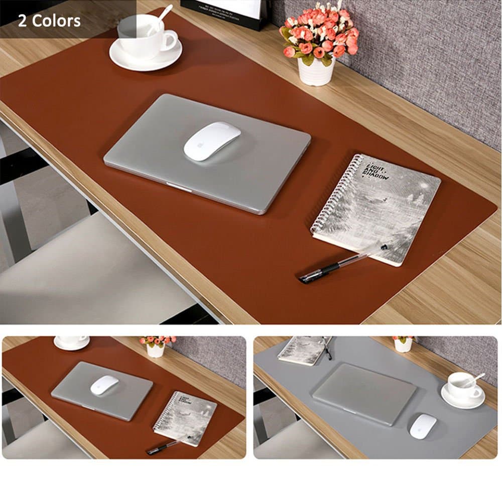 Desk Mouse Pad, 31.5x15.75 Inches Non-Slip PU Leather Desk Mouse Mat Waterproof Desk Pad Protector Large Gaming Writing Mat for Office Home Desks (brown+gray)