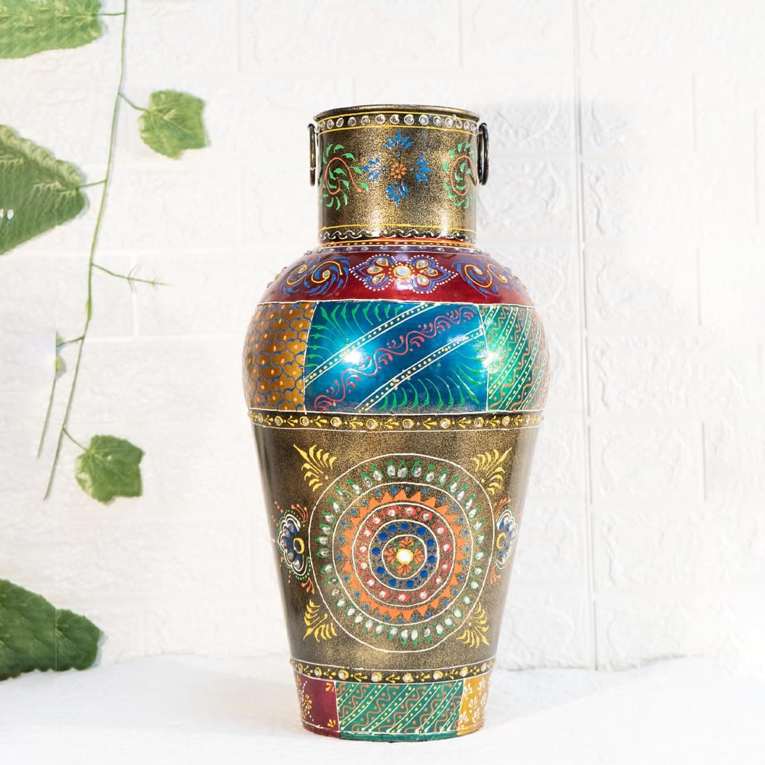 Nostrae by Ekhasa Handpainted Metallic Tall Flower Vase for Home Decor (Large) | Long Flower Vase Gift for Weddings, Housewarmings | Decorative Metal Vase for Living Room, Office & Bed Corner