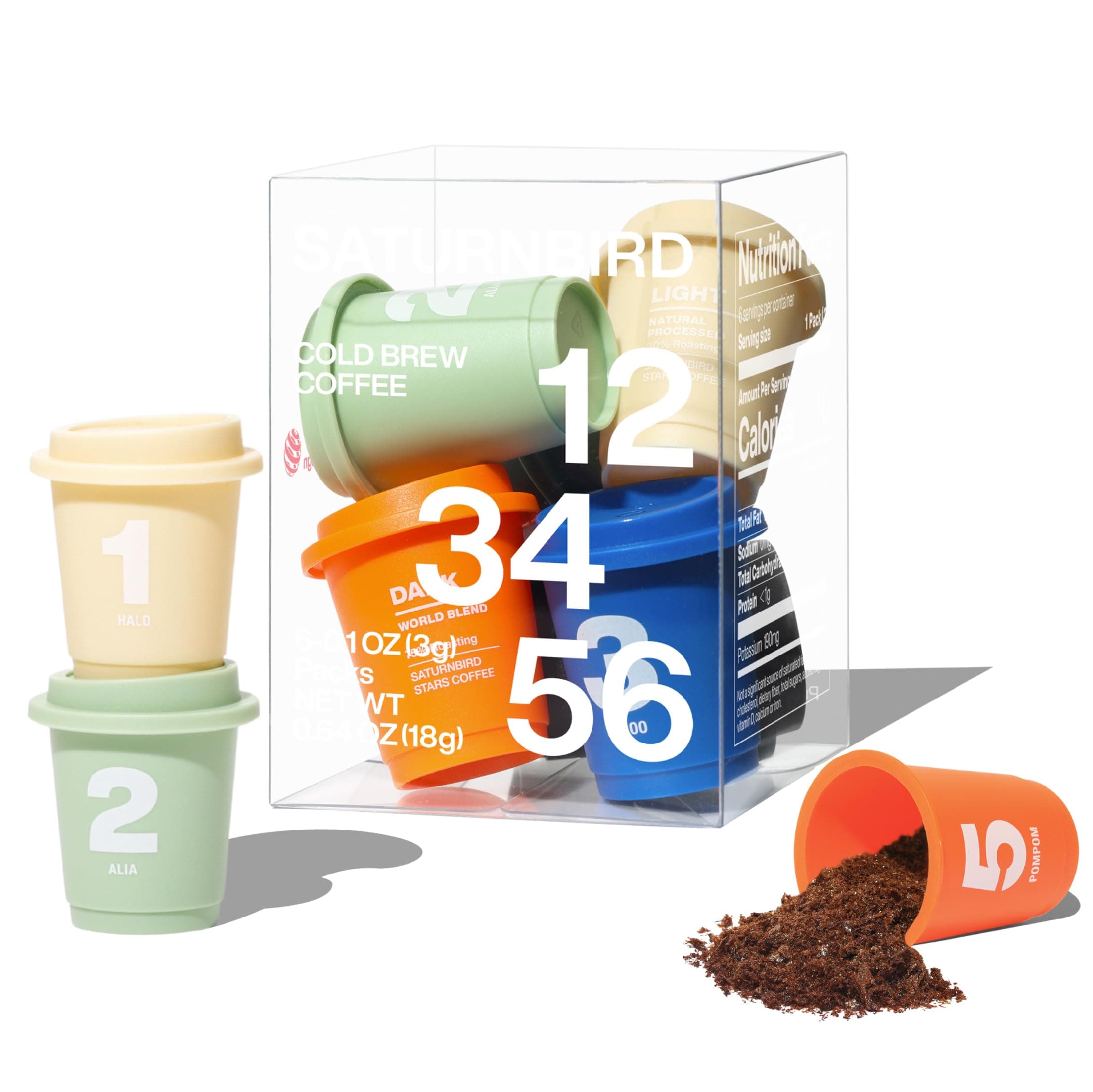 SATURNBIRD Specialty Instant Coffee, 6-Flavor Sample Pack, Instant Cold Brew Iced Coffee, Light/Medium/Dark Roast, 100% Arabica, Freeze Dried, 6 Single Serve Packets for Travel Gifts On-the-Go