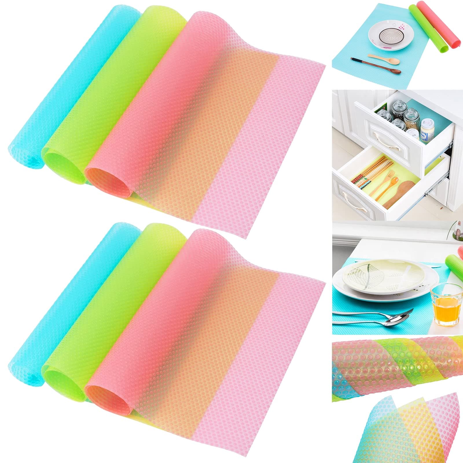 6 PCS Refrigerator Mats EVA Shelf Liners Refrigerator Liners Can Be Cut Refrigerator Mats Pad Washable Fridge Mats Liners 2 Pink/2 Green/2 Blue