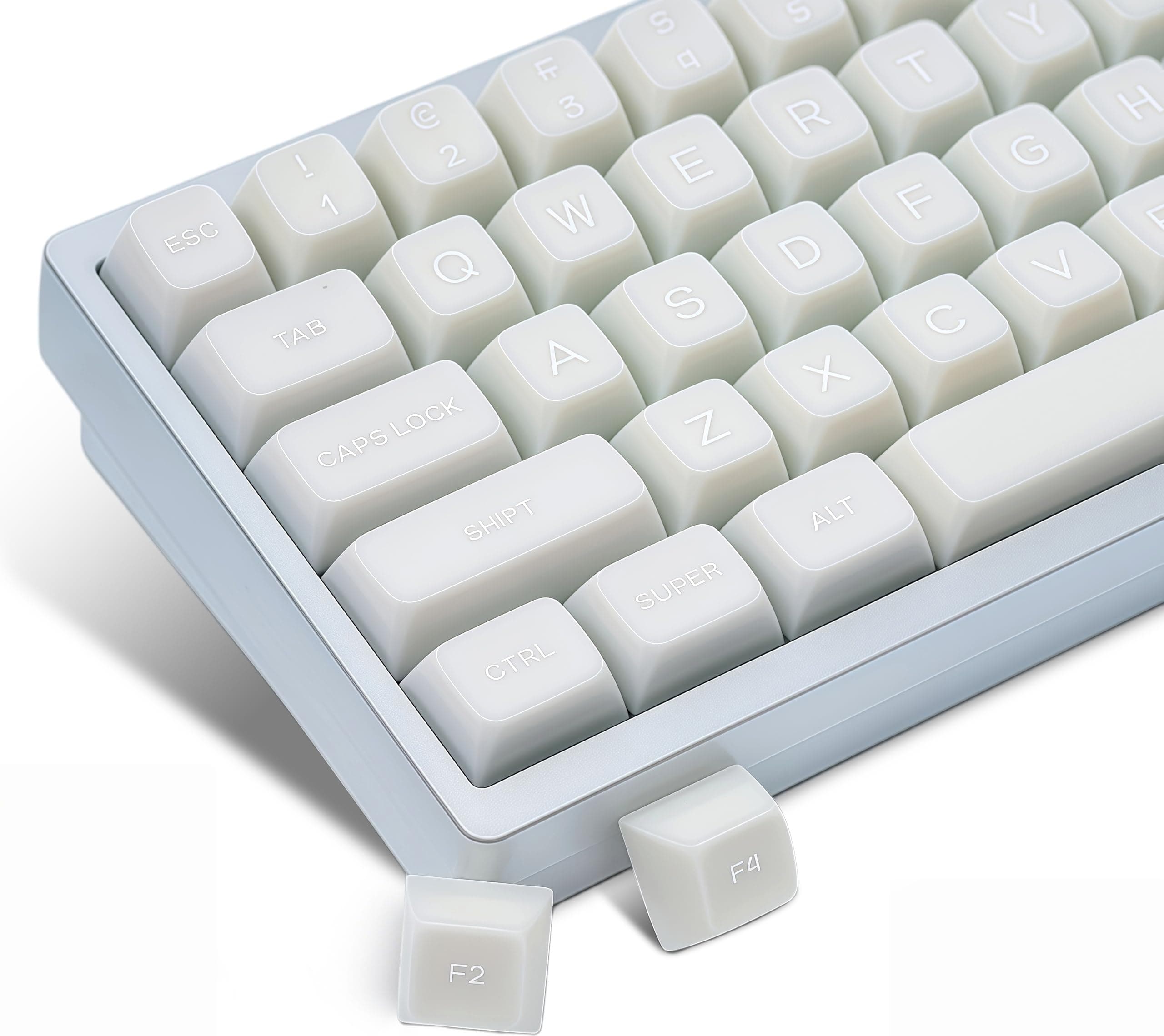 dagaladoo White keycaps PBT,Jade Key caps,Translucent Keyboard keycaps Cute,SA Profile keycap Set Compatible with 60%/65%/75%/96%/100% US Layout Cherry MX Switches Mechanical Keyboard