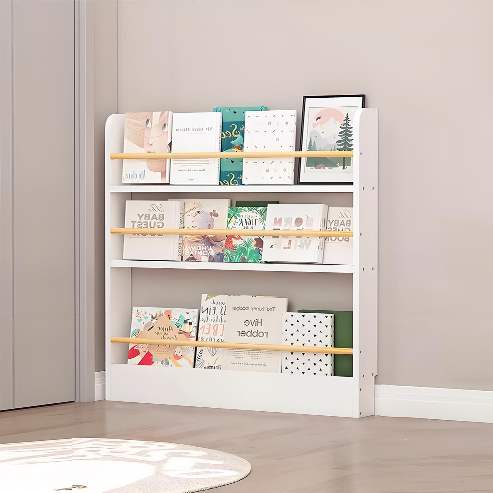 Wooden 3/4/5/6 Tier Behind The Door Bookshelf, Tall Narrow Floor Standing Bookcase, Space-Saving Storage Organizer for Books, Bedroom, Living Room, Office White 47.2x3.9x35.0