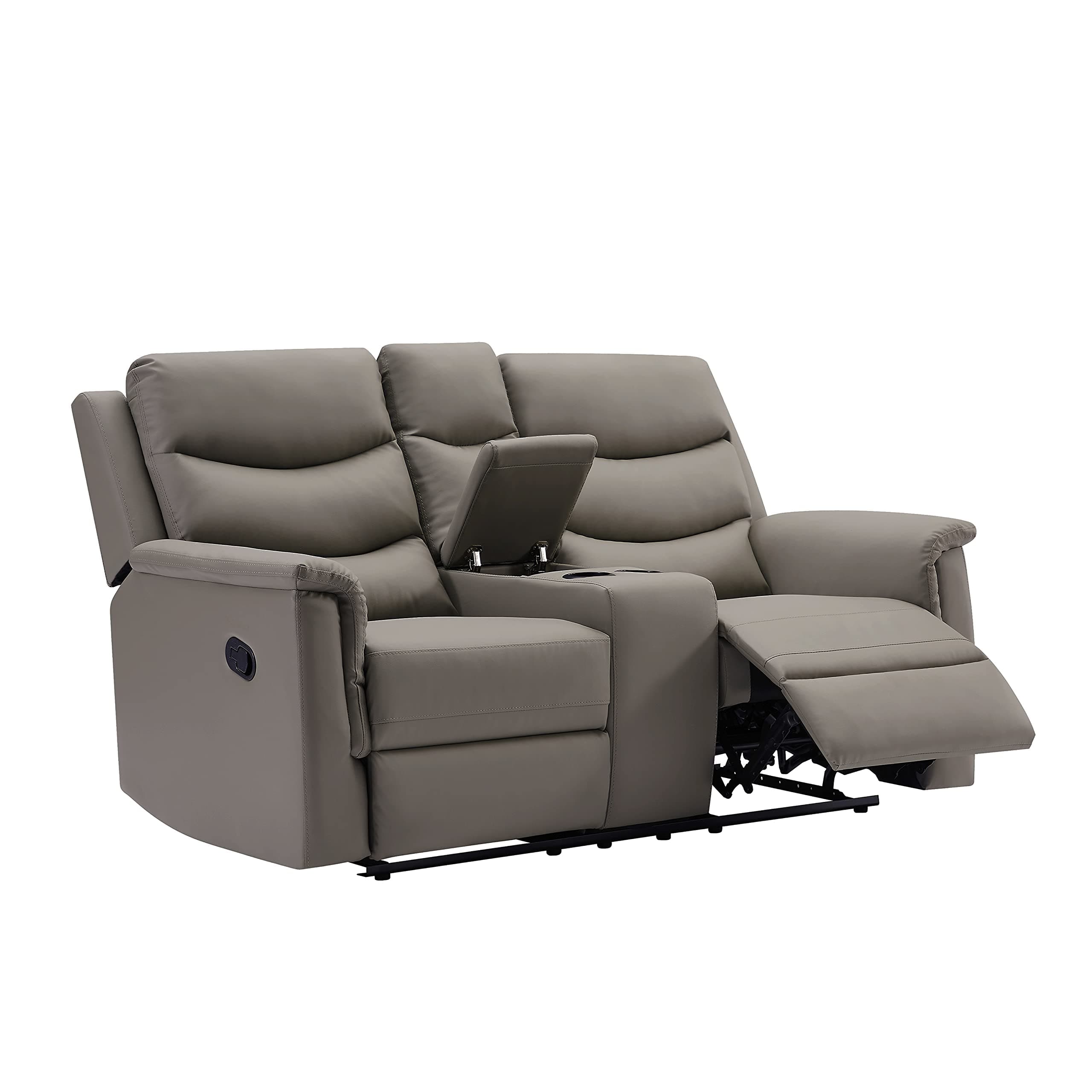 PU Leather Wall Hugger Manual Recliner Chair with Center Console& Cup Holders,Double Reclining Sectional Sofa 2-Seat Loveseat Sofá Couch for Living Room Apartment Office