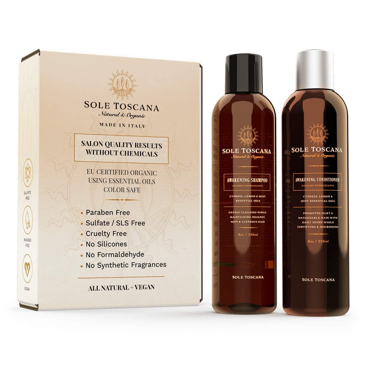 Certified Organic Shampoo and Conditioner Set - Sulfate and Paraben Free - All Natural, Color Safe, and Gentle on Curly Hair - Seed to Skin (2x 8.45 Fl Oz / 250ml)