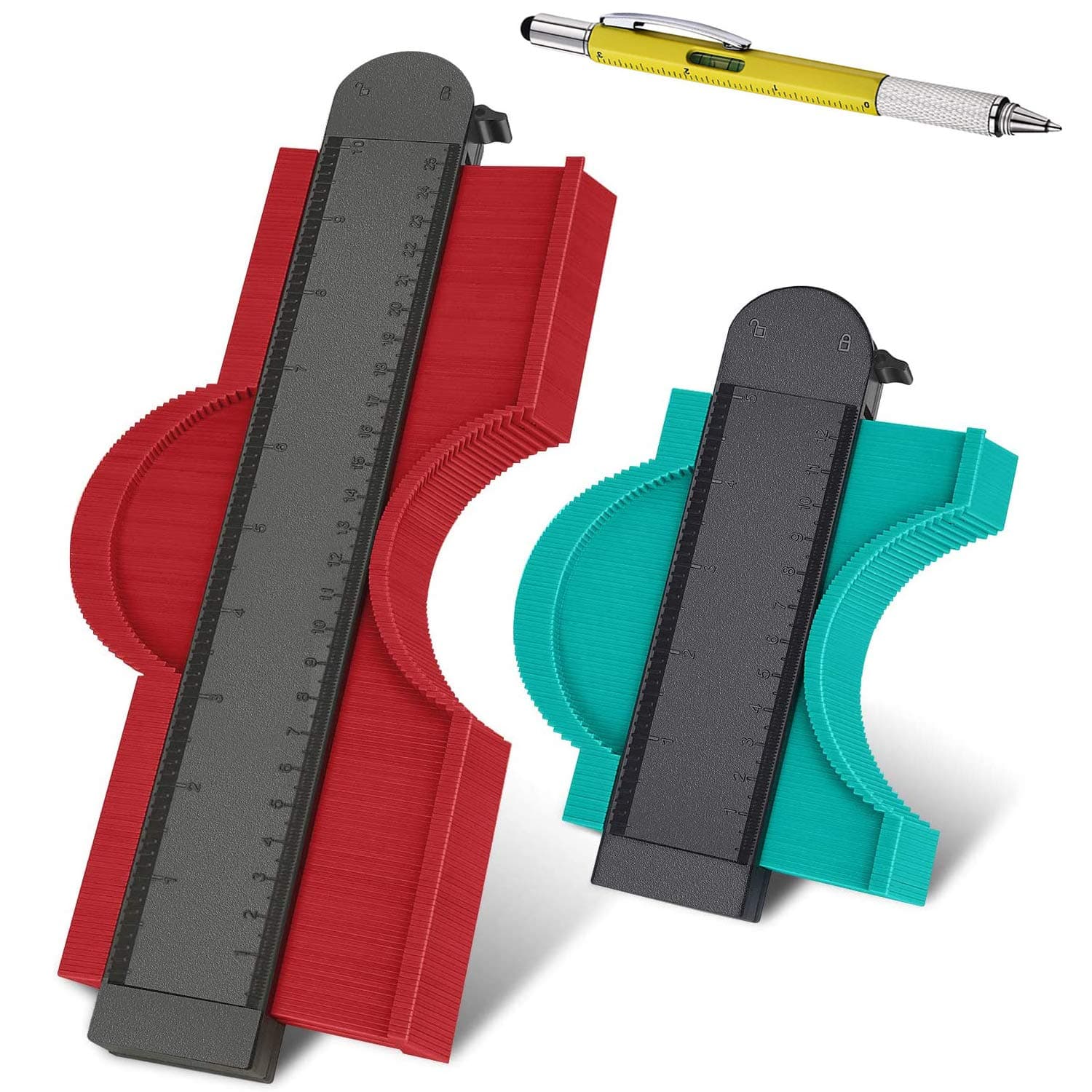 SUPERFA Contour Duplication Gauge with Lock,10inch & 5inch Contour Profile Gauge Tool with Lock, Master Outline Plastic Measuring Ruler Copy Irregular Shapes Tool for Corners Woodworking.