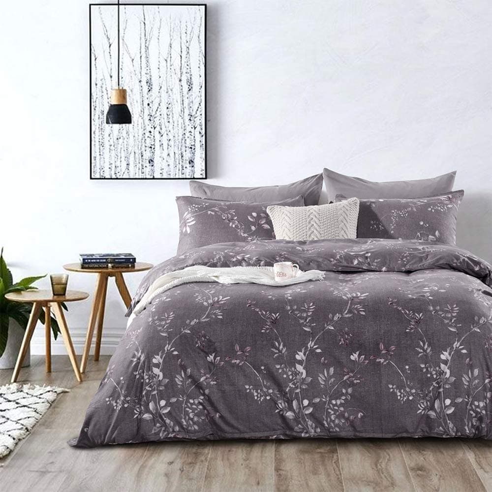 MOVE OVER Gray Floral Bedding Duvet Cover Set with Zipper Tree Branches Printed Design Soft Microfiber Bedding Sets Queen 1 Duvet Cover 2 Pillowcases (Queen,Gray)
