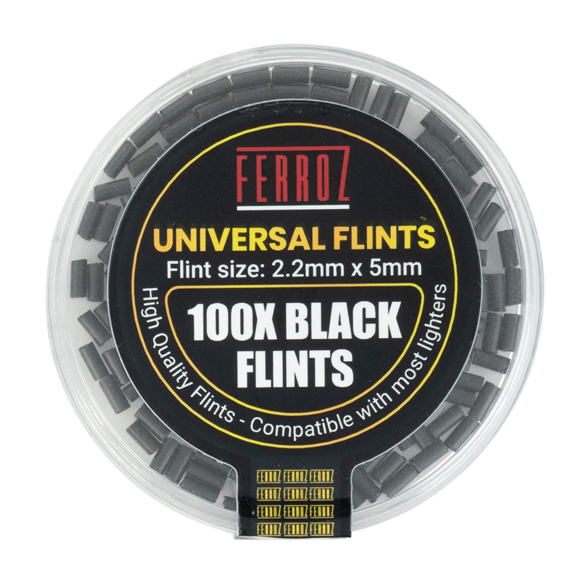 FERROZ Universal Lighter Flints - Replacement Flint Compatible with Most Lighters (Black, 100)
