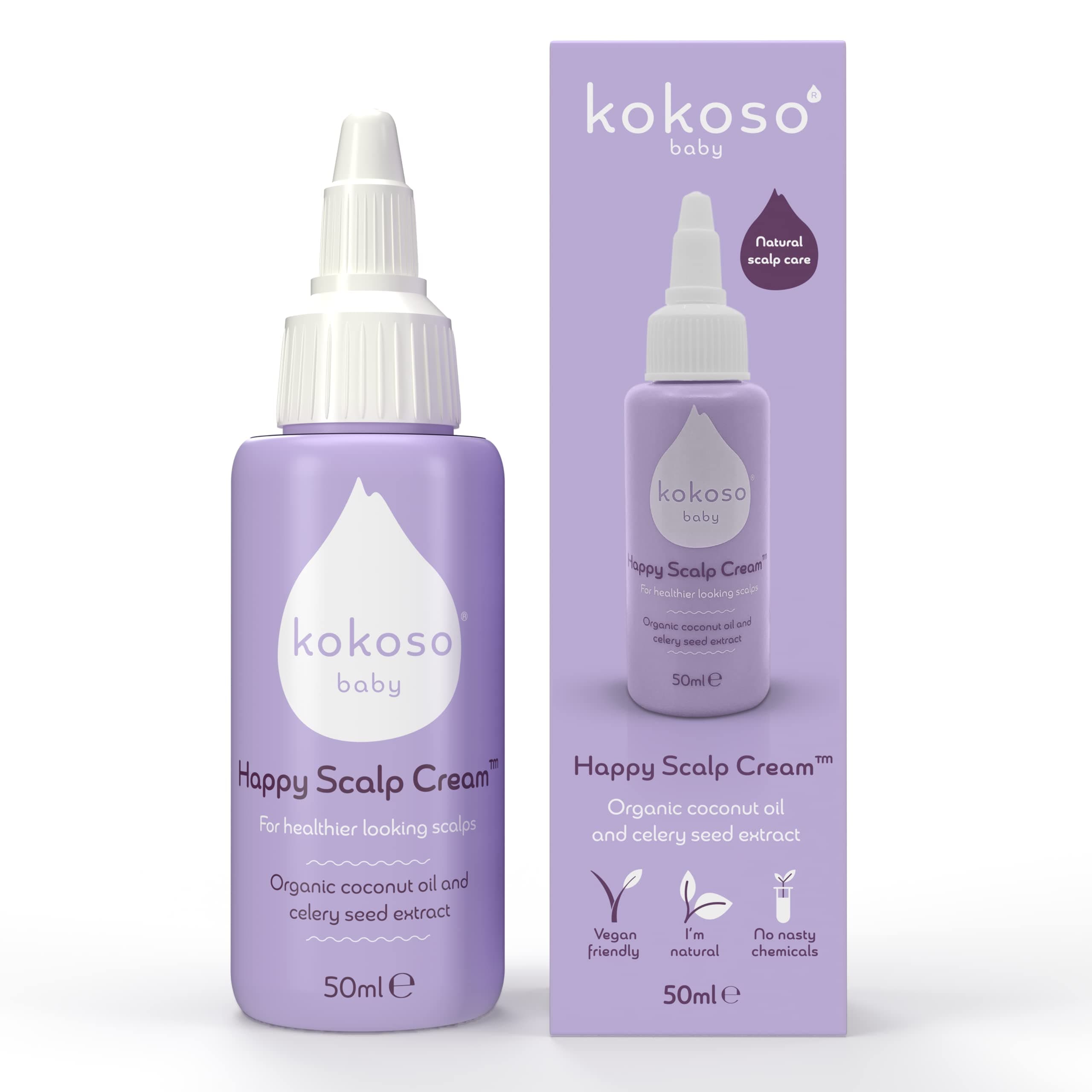– Kokoso Baby - Happy Scalp Cream for Baby - Organic Coconut Oil, Aloe Vera & Celery Seed Extract - Moisturises & Soothes Dry Scalps - Fragrance-Free, pH Balanced Formula - 50ml