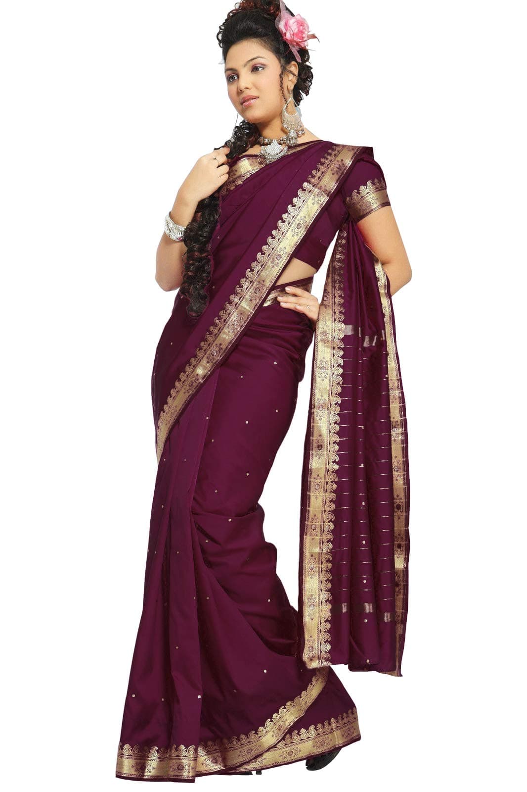 Womens Indian Ethnic Traditional Banarasi Art Silk Saree Sari Wrap Fabric Dress Drape