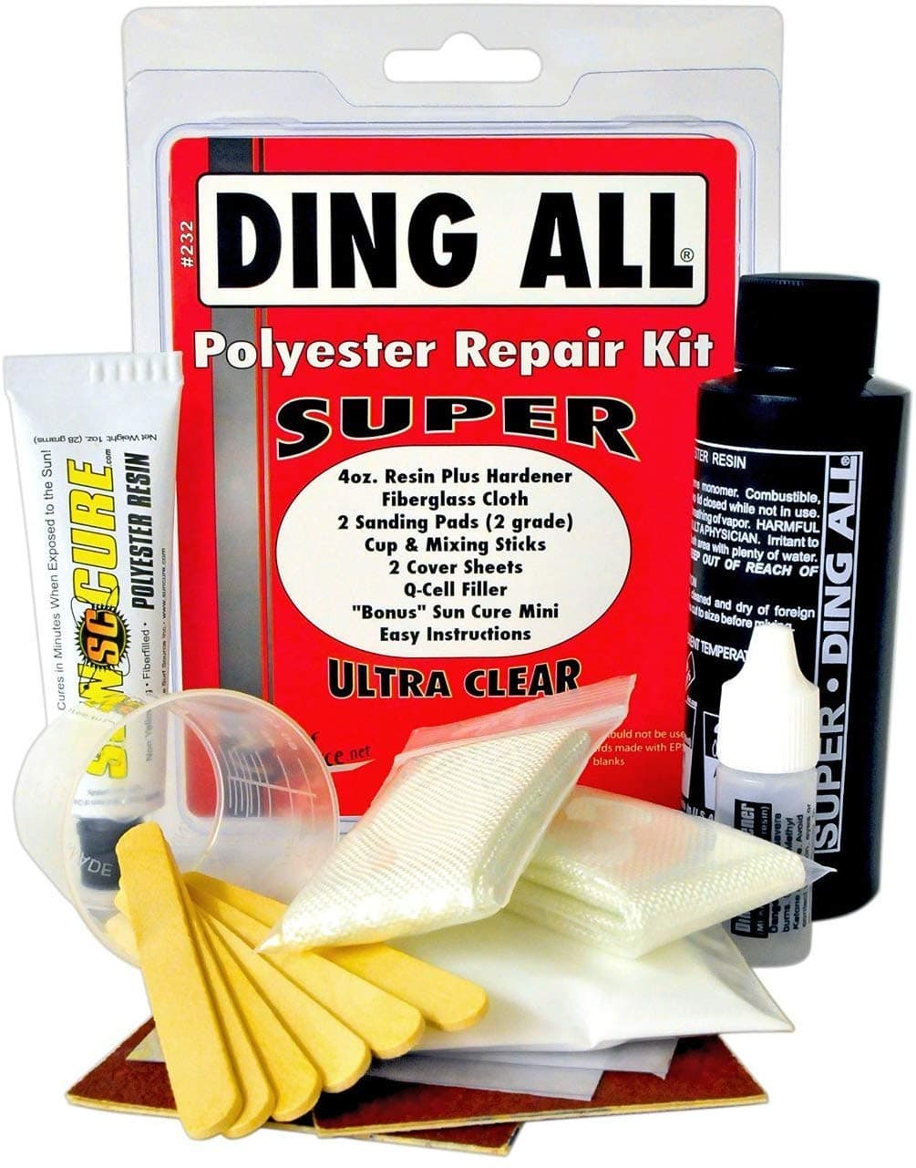 Ding All 4 Oz All SUPER Polyester Repair Kit for Medium to Large Sized Polyester Surfboards Repairs
