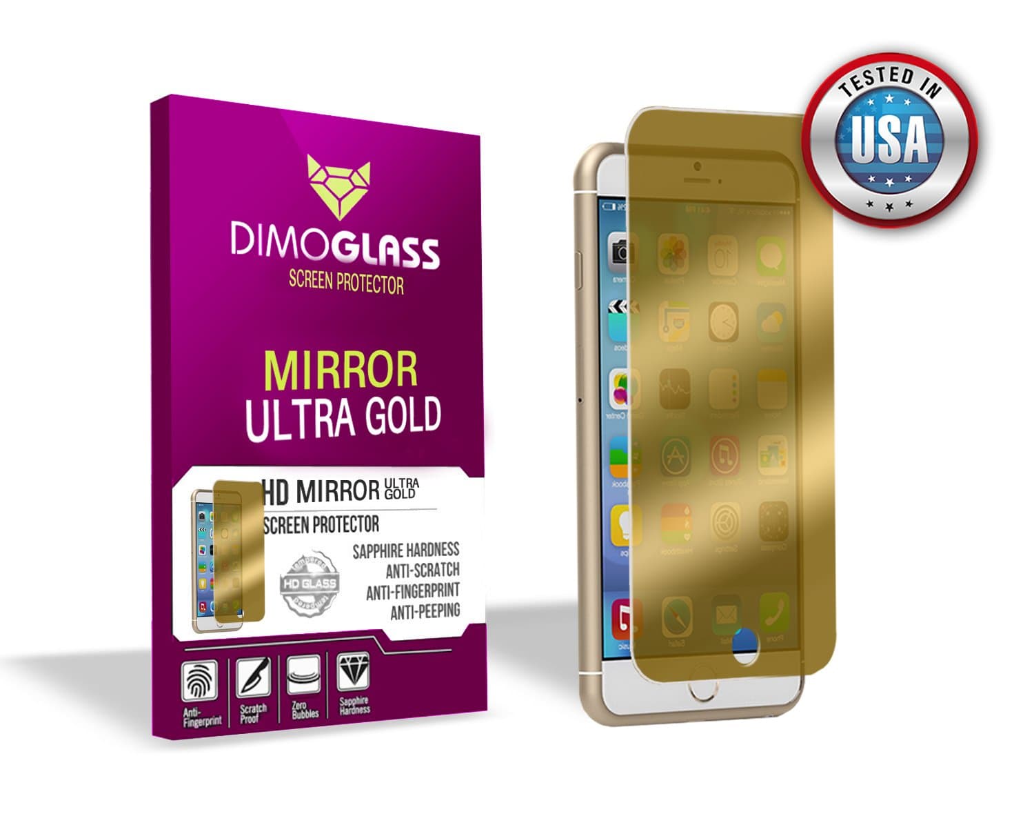 iPhone 6 Plus Screen Protector Tempered Glass - Sapphire Crystal Coating ★Lifetime Replacement Program★ [No Questions Asked], Bubble Free Best Iphone 6 Plus Tempered Glass Screen Protector - You Break It, You Lose It, We Replace It - DimoGlass Screen Protector For iPhone 6 Plus Is Designed To Fit The New iPhone 6 Plus Tempered Glass Coming Soon, Order Now!! [5.5] (Gold Mirror)