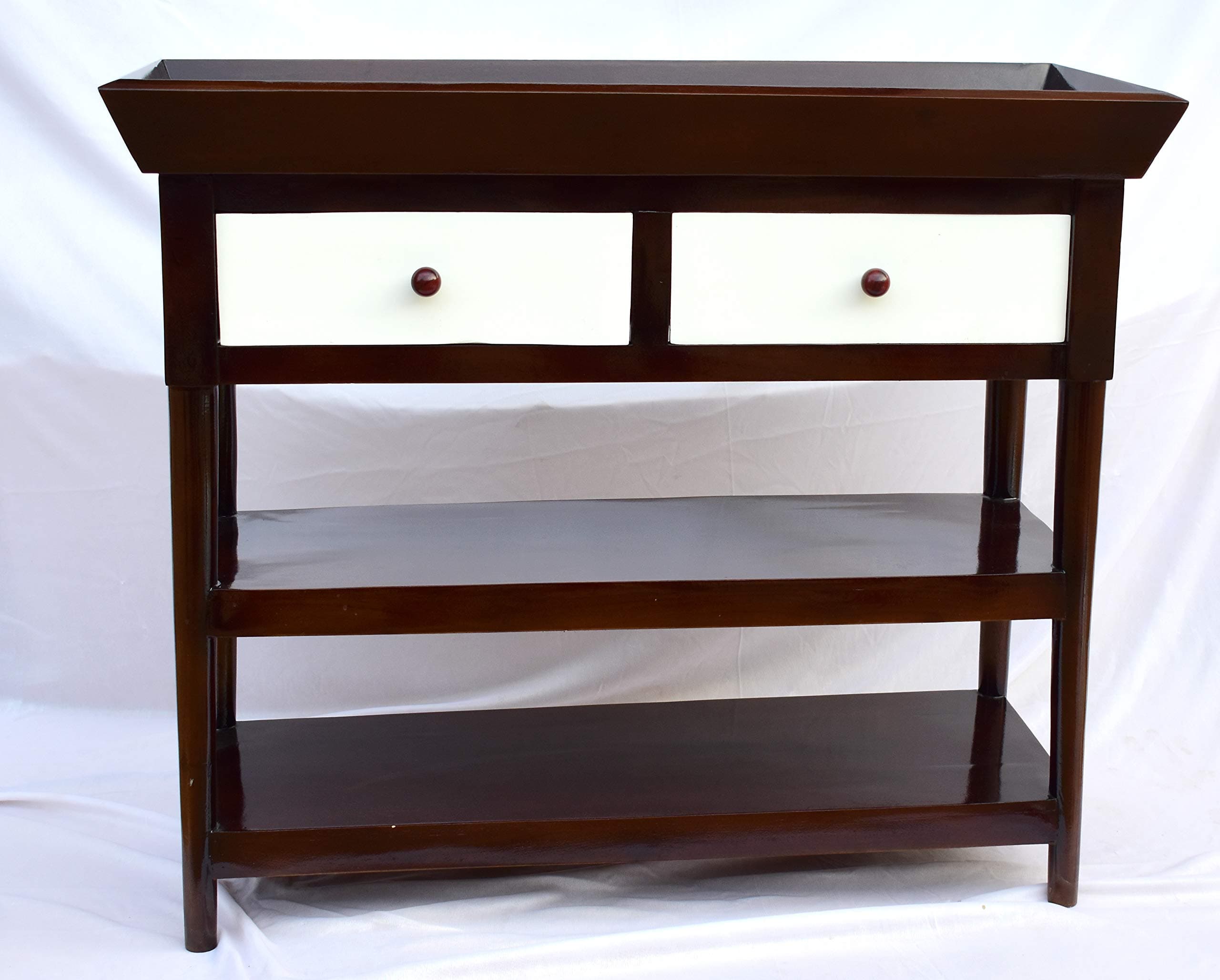 Unique Furniture Wooden Solid Sheesham Wood Console Table for Living Room with 2 Drawer Storage (Walnut Finish)