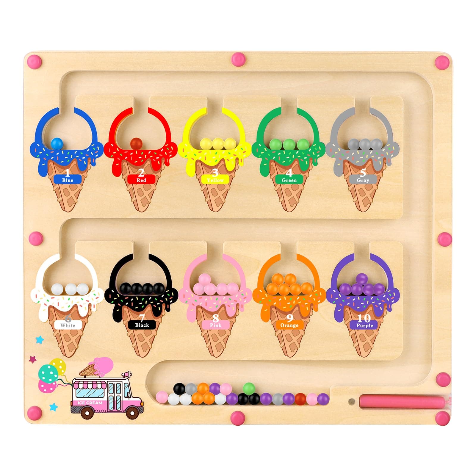 Magnetic Color and Number Maze,Montessori Toy for 2-5 Years Old Girls,Wooden Magnet Balls Puzzles,Toddler Busy Board Game,Preschool Learning Activities,Christmas & Birthday Gift for Kids