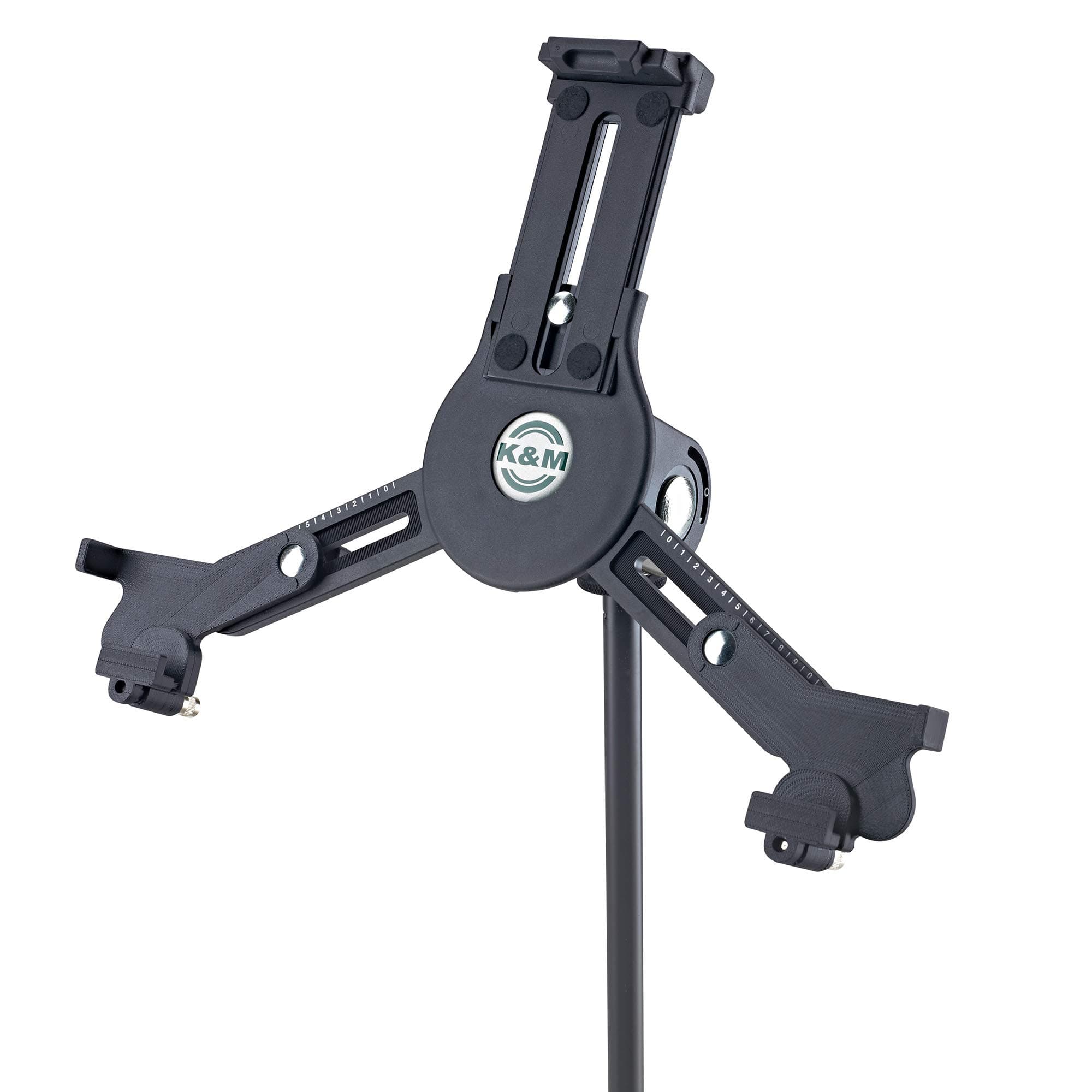 Konig & Meyer 19790.516.55 - Universal Tablet iPad Holder for Mic Stand - Switch Landscape to Portrait - Professional Grade for all Musicians - Studio or Remote Home Use - German Made - Black