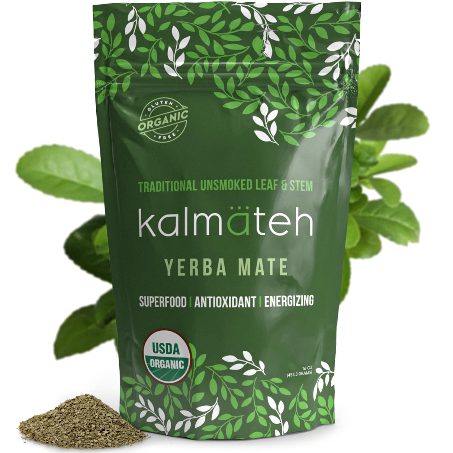 Premium Organic Yerba Mate 1lb Unsmoked Loose Leaf & Stem Tea, Natural Coffee Alternative Herbal Tea for Energy, Focus, and Wellness, Perfect for Yerba Mate Lovers - 1 Pack