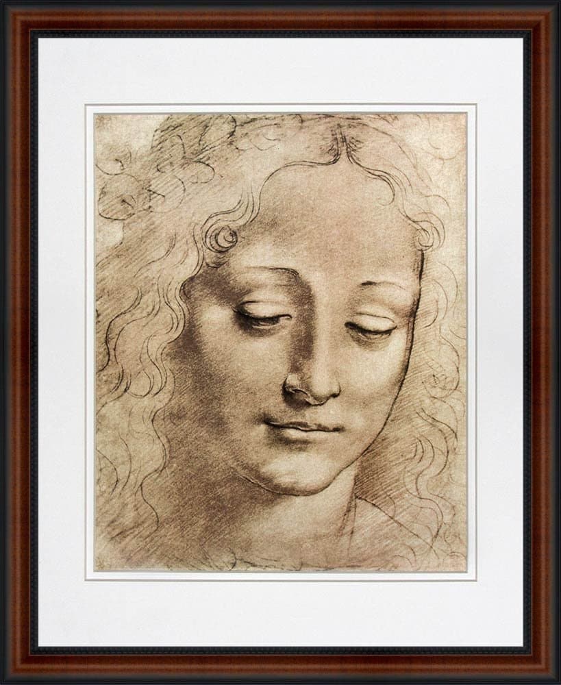 Head of a Young Girl by Leonardo da Vinci Framed Art Print Poster Custom Made Real Wood Dark Walnut with Black Trim Frame (18 1/4 x 22 1/4")