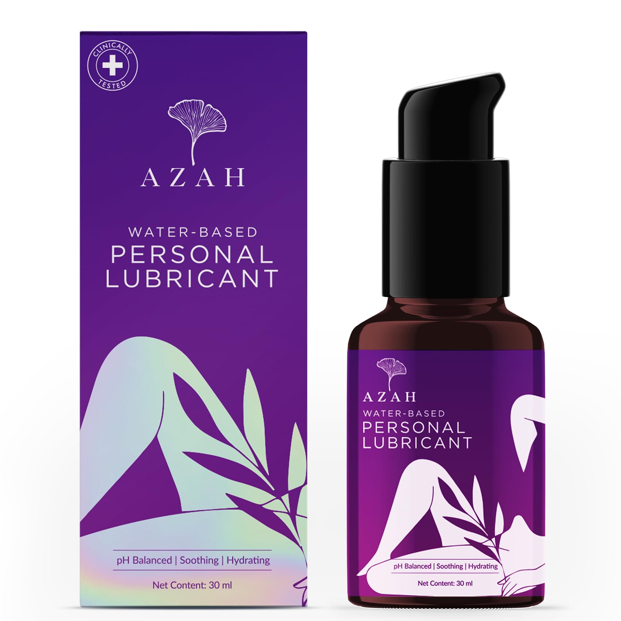 Azah Personal Lubricant [30 ML] | Clinically Tested Intimate Lubricant | Water-Based Aloe Infused Lube for Women & Men | Skin Friendly pH Balanced | Non-Sticky and Stain-Free